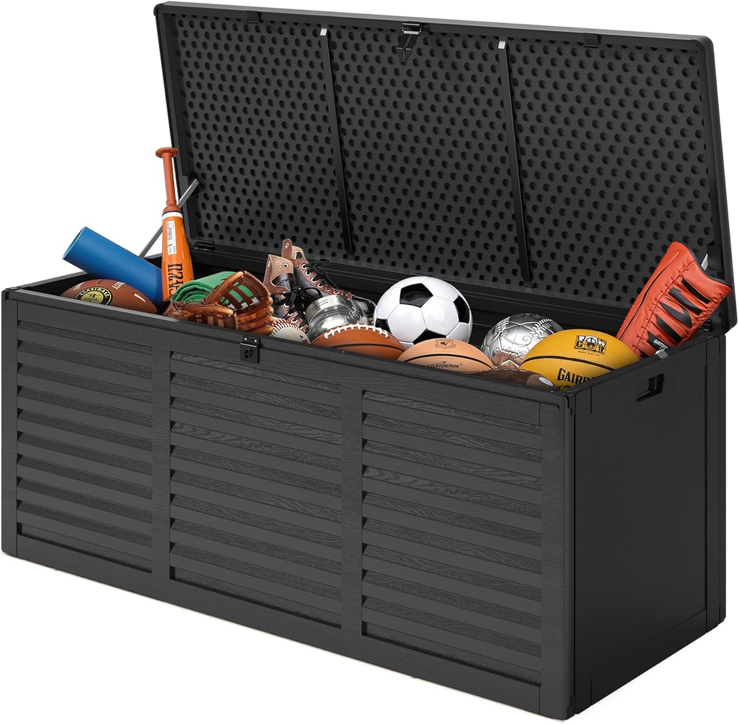 130 Gallon Deck Box Outdoor Waterproof Storage Box Lockable Resin Outdoor Storage Box for Garden Tools Patio Cushions UV-Resistant & Easy Assembled (Black)