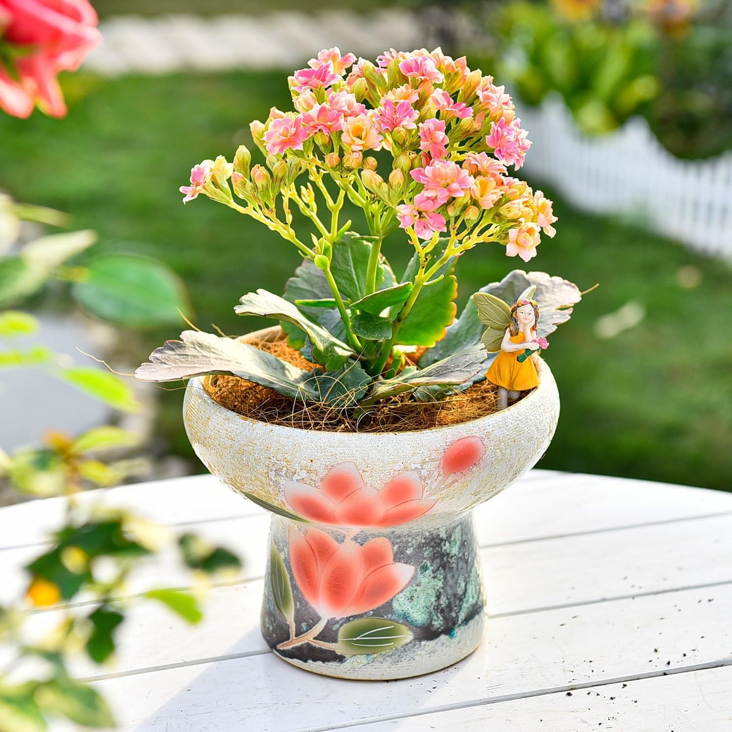 Sungmor 7.5 Inch Large Succulent Plant Pots, Pretty Hand Painted Ceramic Planter with Drainage, Indoor Outdoor Cactus Planter Bonsai Pot, Flower Pot for Indoor Plants Garden Windowsill Desktop Decor