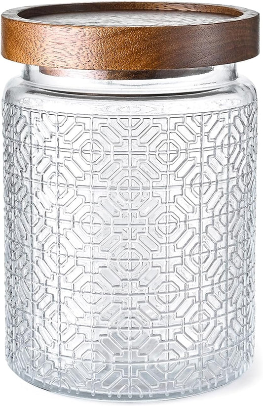 24oz Vintage Glass Canister With Lid Small Glass Jars Wide Mouth Mason Jars Airtight Coffee Canisters Kitchen Storage Containers For Sugar Tea Spice Flour Candy Cookie Cereal Cute Decorative