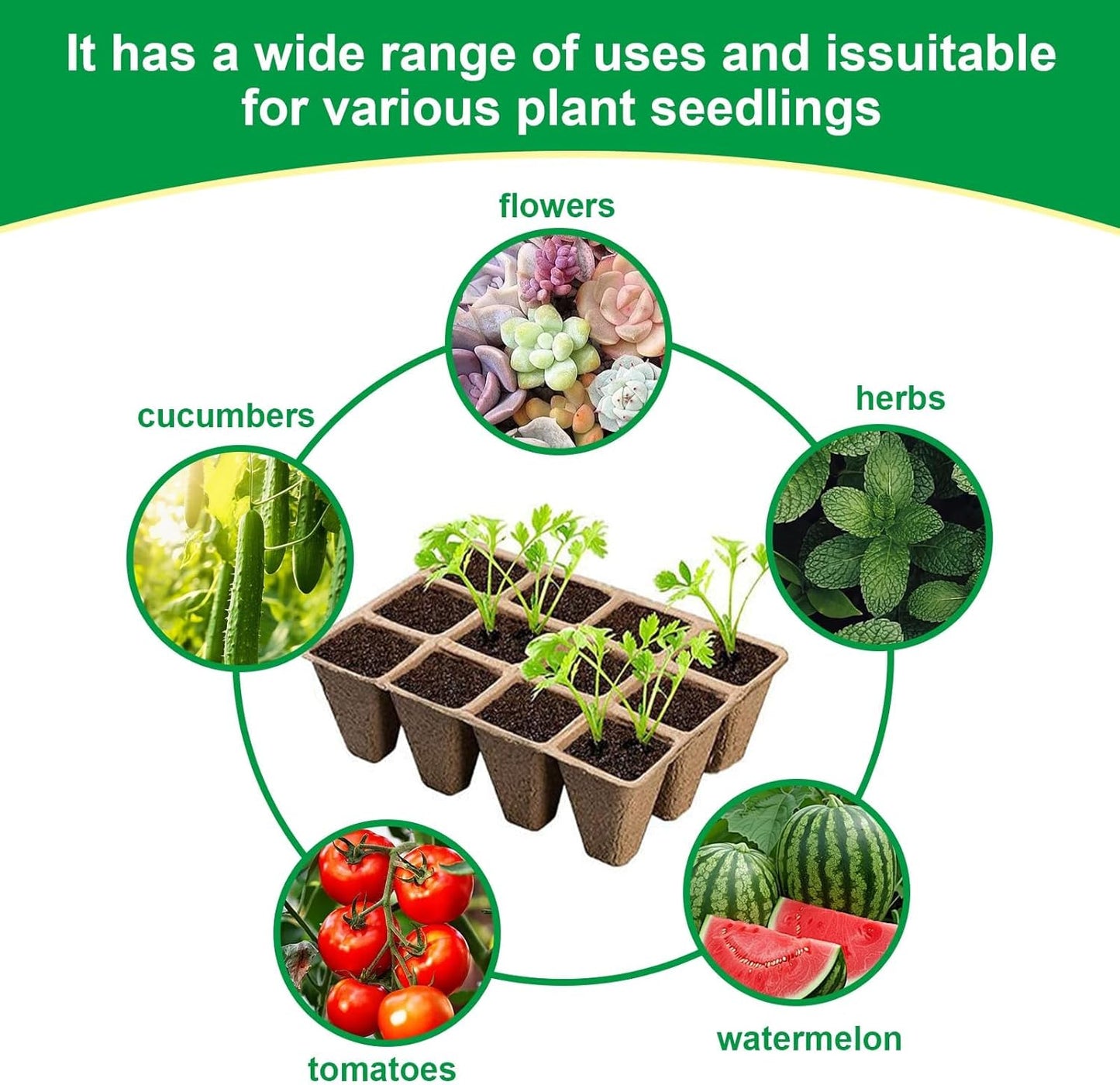 10 Pack Seedling Starter Trays - 120 Cells,Biodegradable Seed Starter Trays for Seedlings,Eco-Friendly Peat Pots