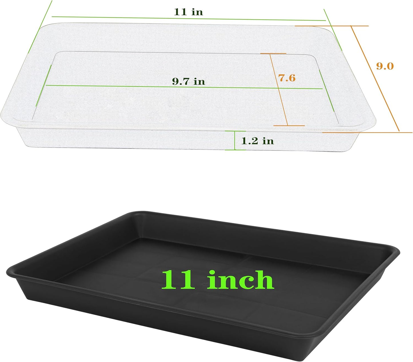 Plant Saucer Growing Tray, Seed Starter Tray Rectangular, Heavy Sturdy Plastic Plant Drainage Saucers, Plant Drip Trays for Pots, Seed Starter Growing Trays (11 x 9 inch, 6 Pack)
