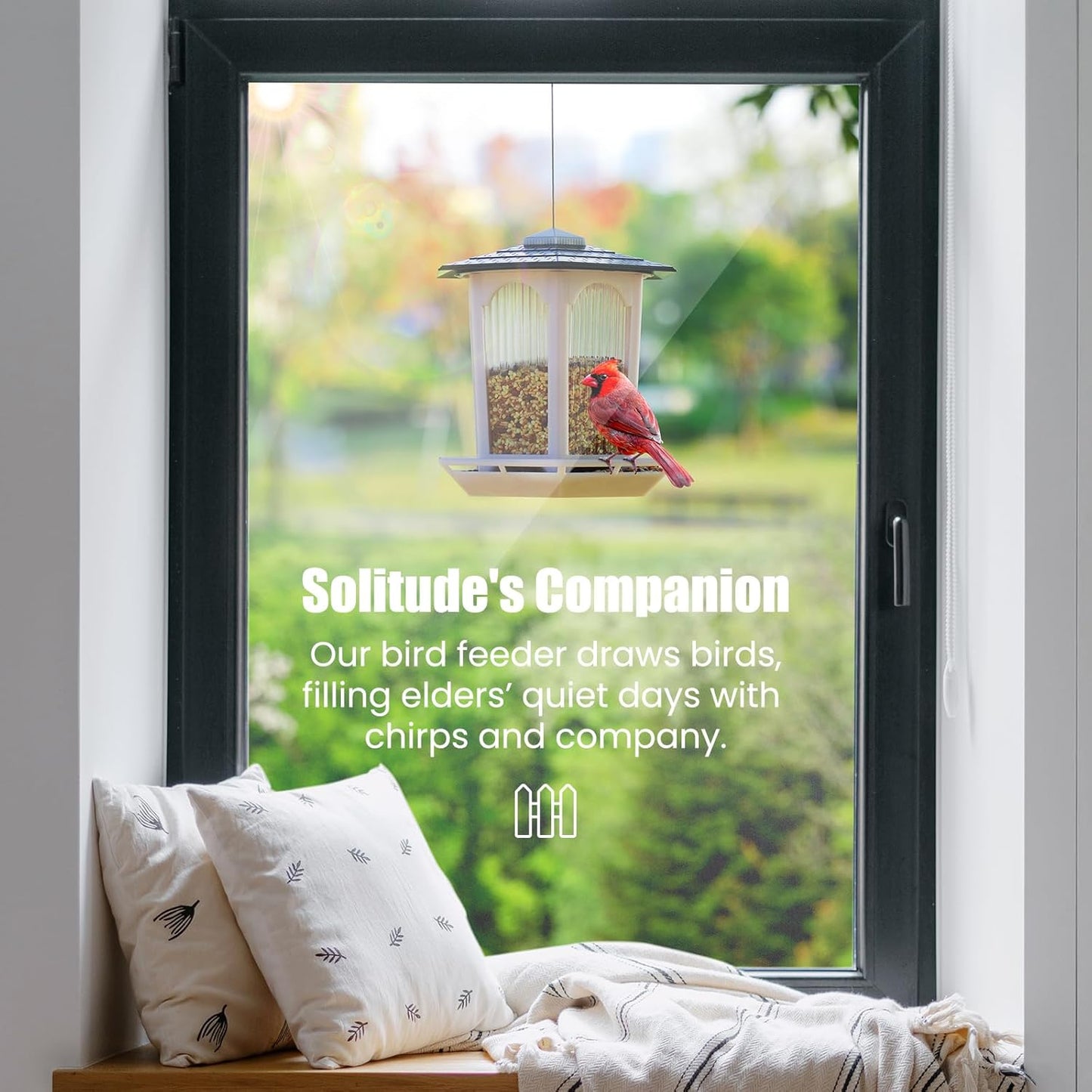 Solar Bird Feeders for Outdoors Hanging - Attract Wild Birds & Cardinals, Elegant Minimalist Design, Garden Décor, Unique Gift