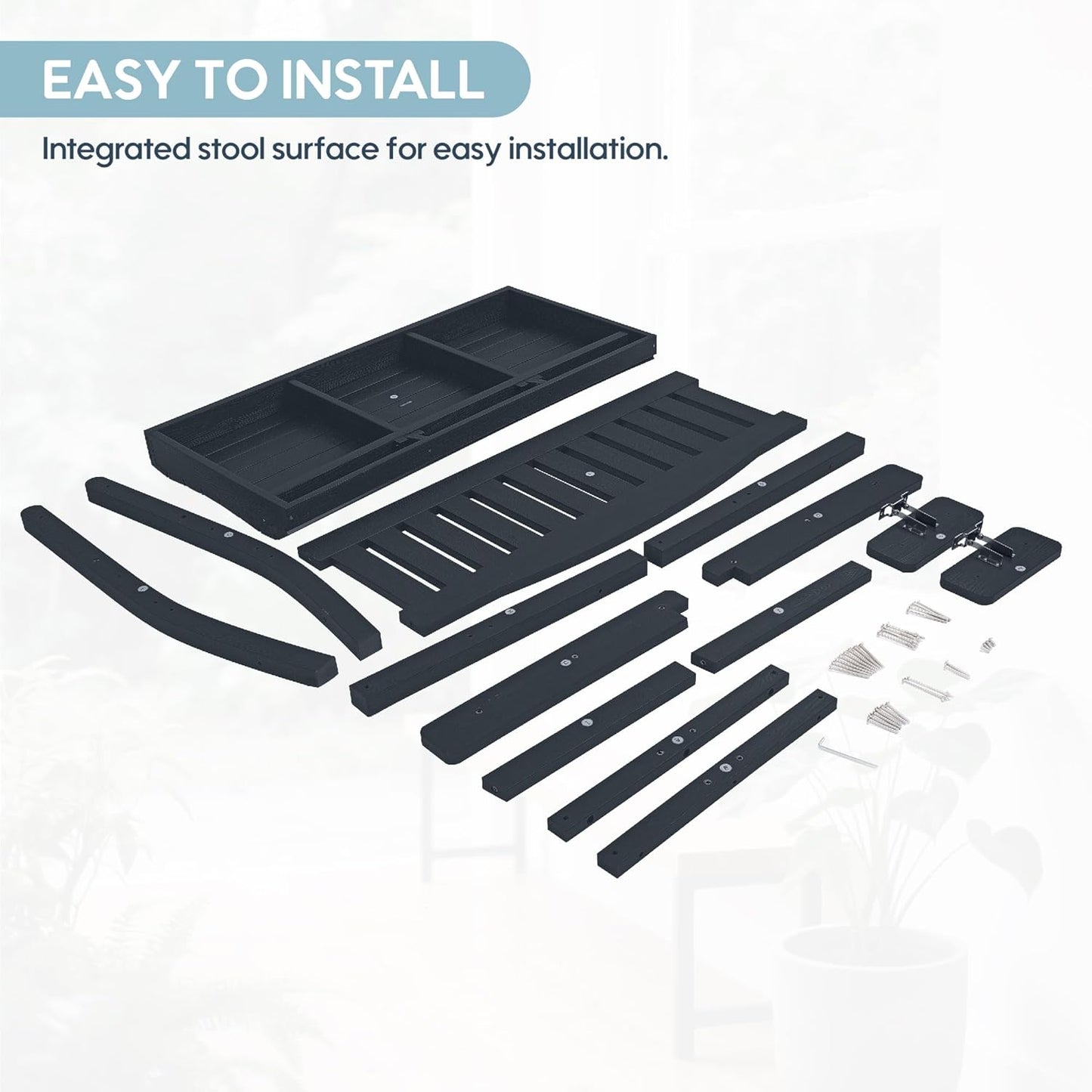 2-Person HIPS Outdoor Bench, Weatherproof Garden Bench with 800 lbs Weight Capacity, Artificial Wood Grains, Never Rot or Fade, Patio Benches for Garden, Porch, Balcony, Backyard,Park, Black