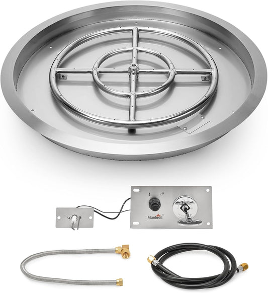 Stanbroil 19 InchDrop-in Round Fire Pit Kit with Spark Ignition,304 Stainless Steel Gas Fire Pit for Outdoor Indoor- Natural Gas Version