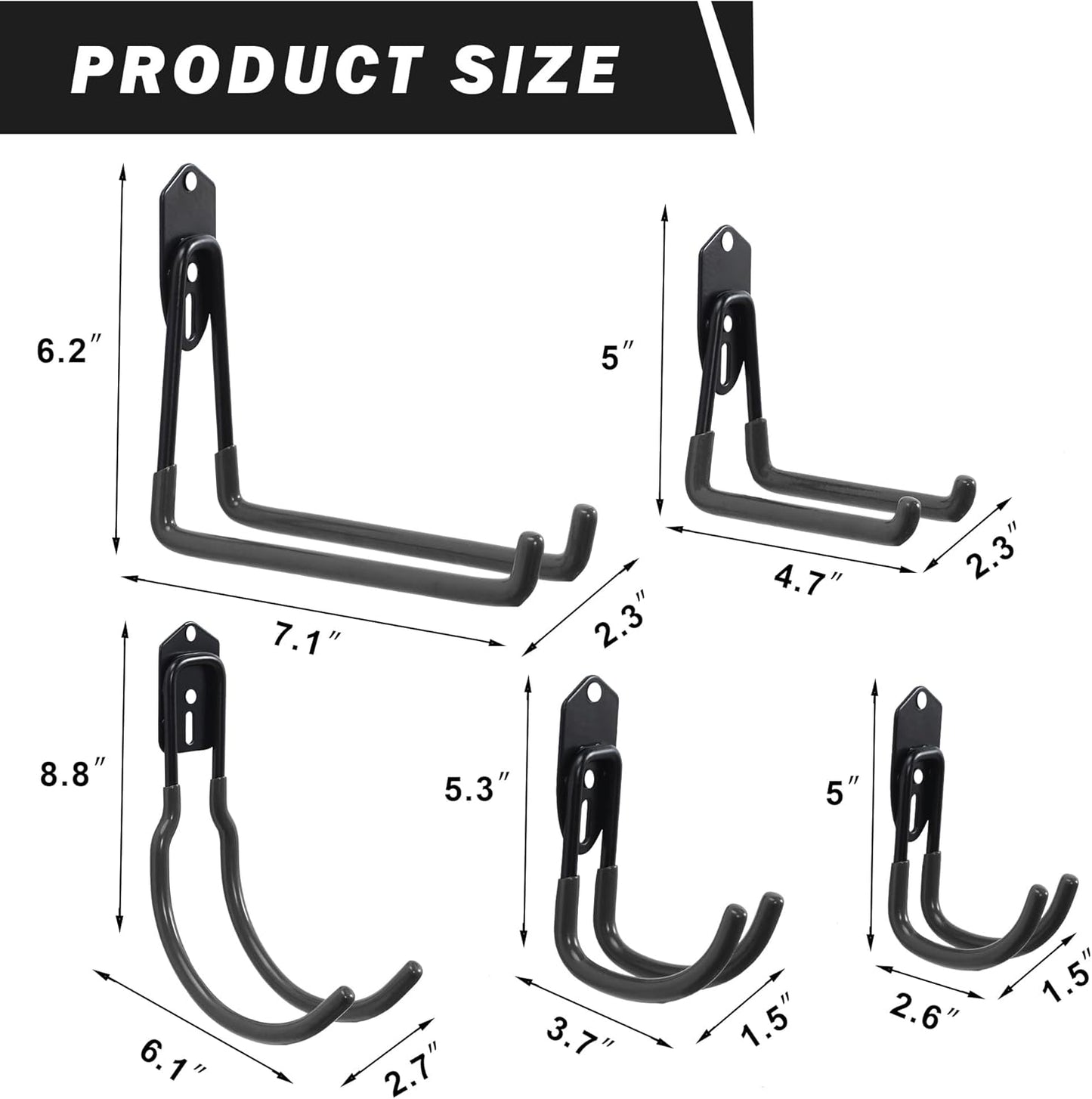 Wallmaster Garage Hooks Organizer Kit,12 Pack Adjustable Heavy Duty Shelving Hook,Wall Mount Utility Steel Garage Organization (Black)