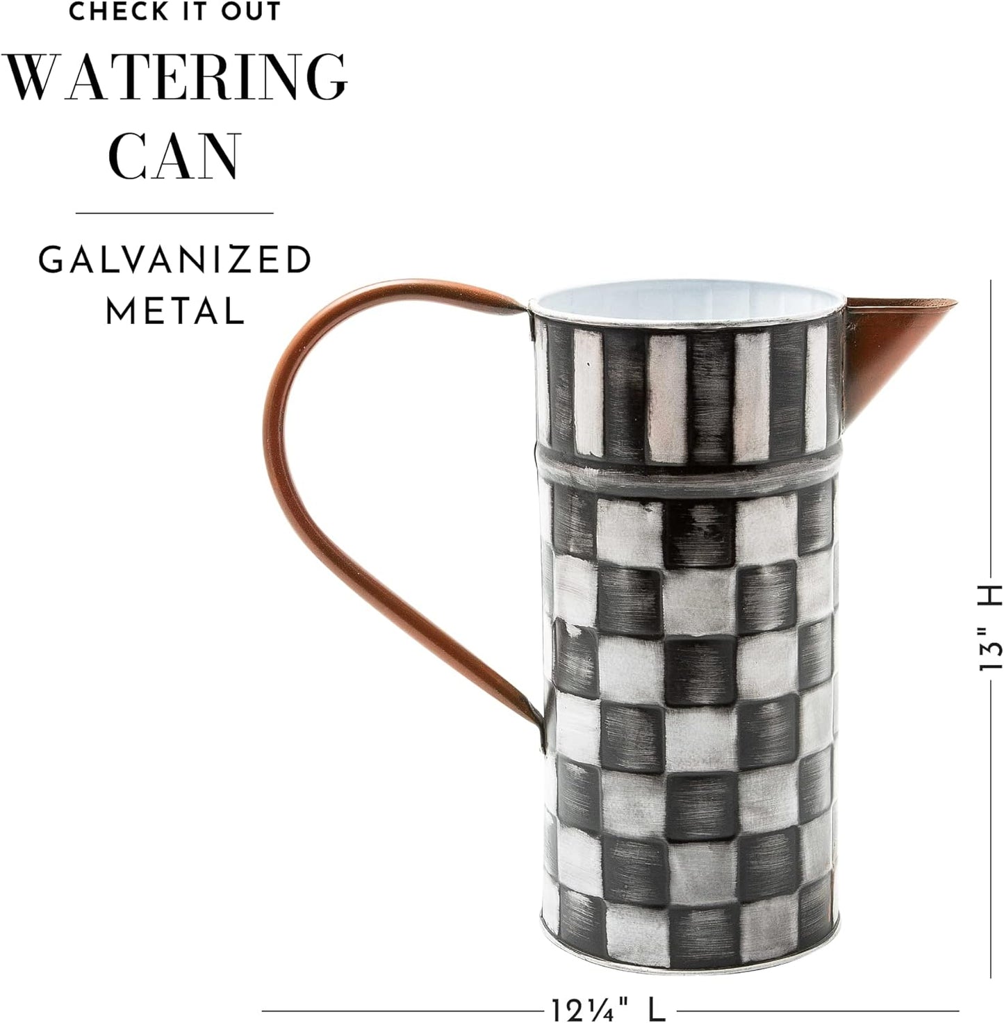 MACKENZIE-CHILDS Watering Can, Outdoor Galvanized Watering Can, Black-and-White Check It Out