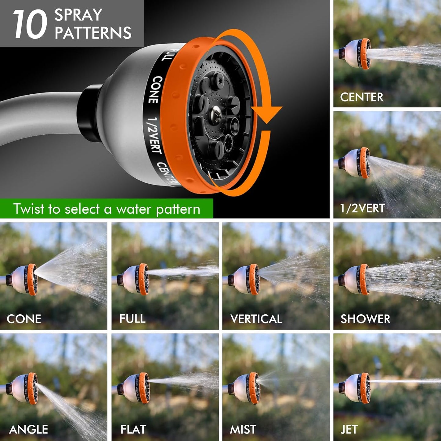 RESTMO Watering Wand Heavy Duty, Metal Garden Hose Wand with 10 Spray Patterns, 15-Inch Long Hose Nozzle Sprayer with Thumb Flow Control, Ideal to Water Hanging Baskets and Shrubs, Orange