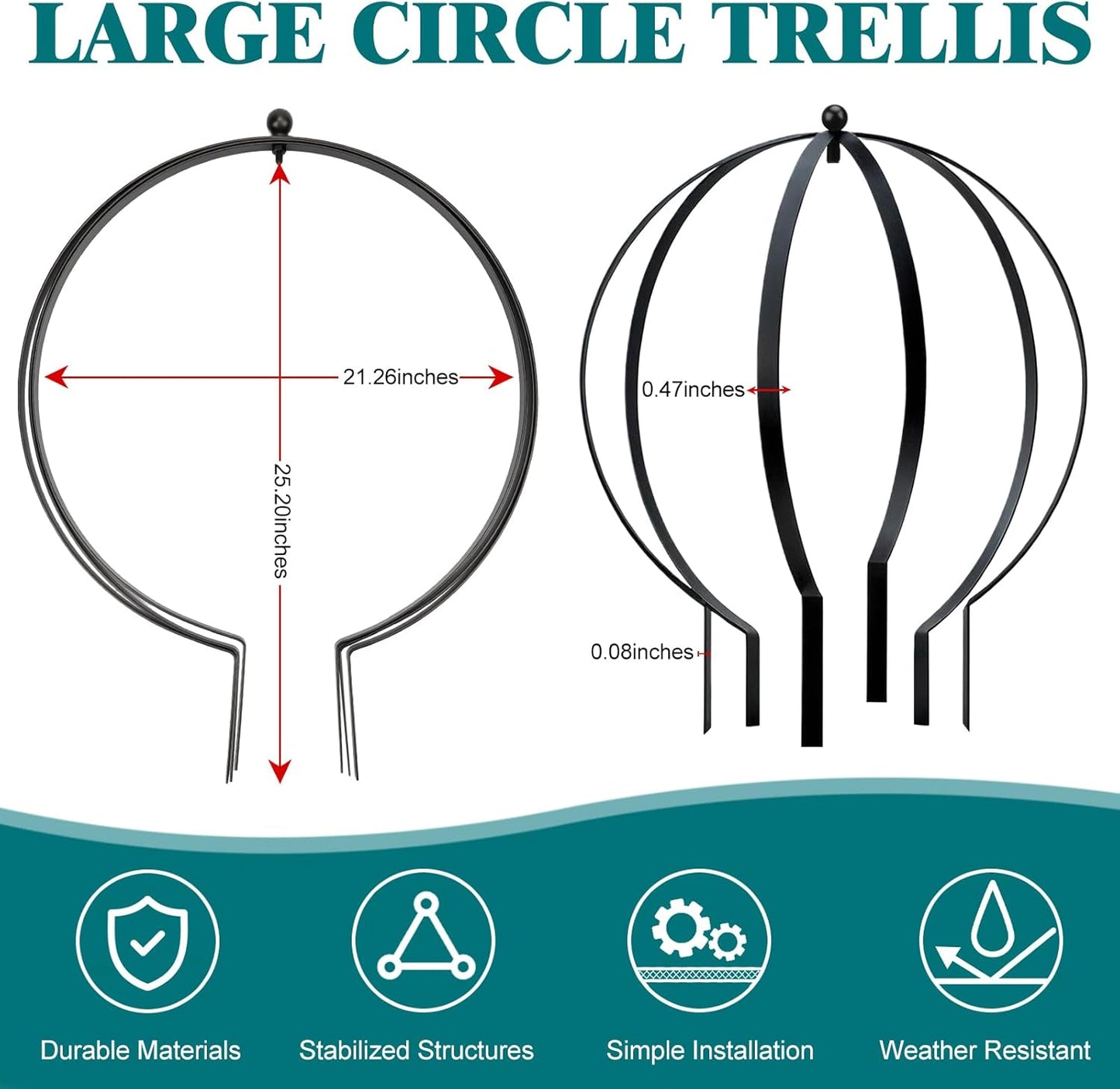 2 PCS Large Metal Trellis Obelisks Sturdy Round Circle Trellis for Climbing Plant Support Indoor Outdoor Potted Vines, Cucumbers & Flowers, Patio Doorway Garden Decor (Black, 25.20 x 21.26'')