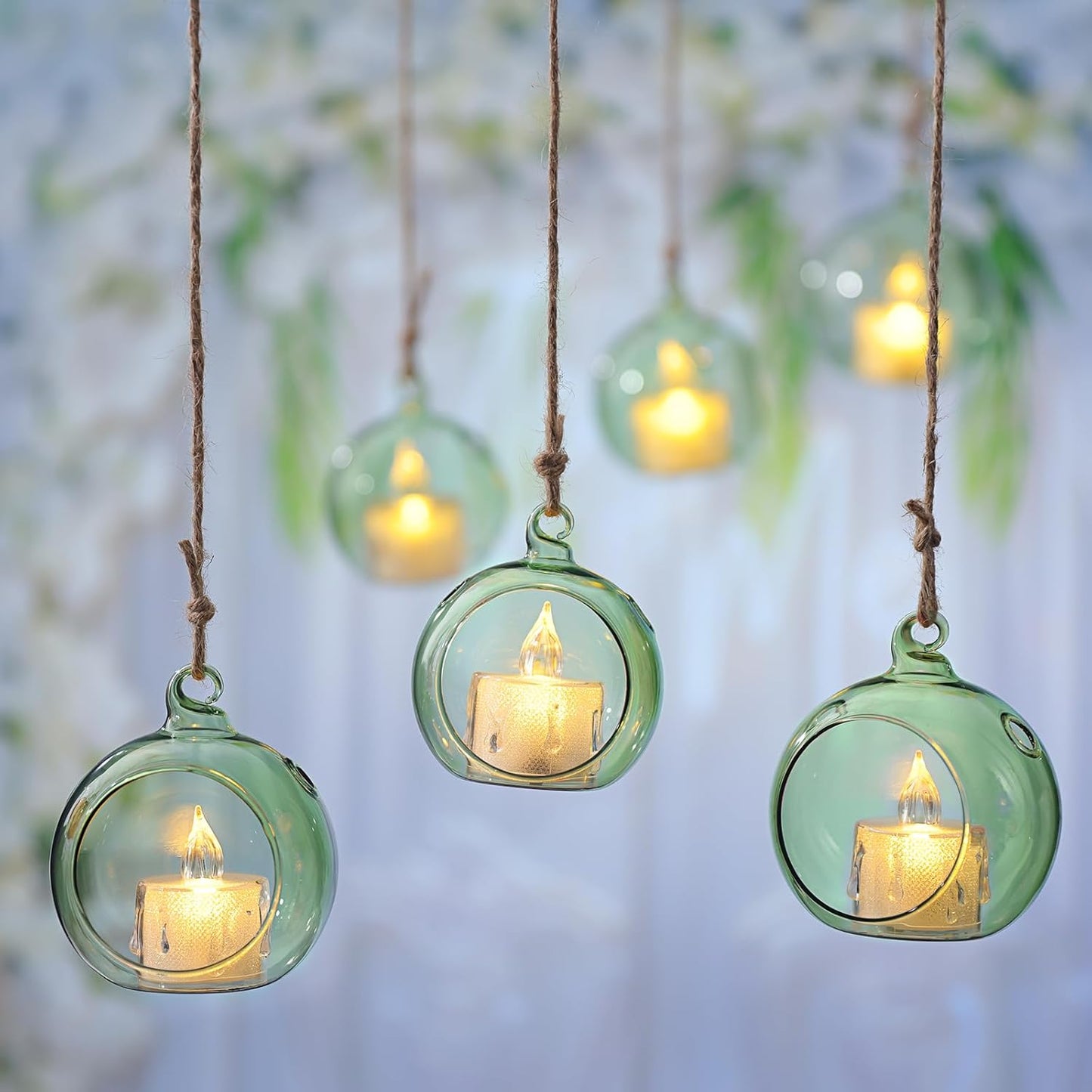 LETINE 12pcs Green Glass Orb Set, 2.17" & 1.93" Spheres for Air Plant Terrarium, Tea Light & Votive Candle Holders - Ideal for Wedding Centerpieces, Christmas Table Decorations, Rehearsal Dinner