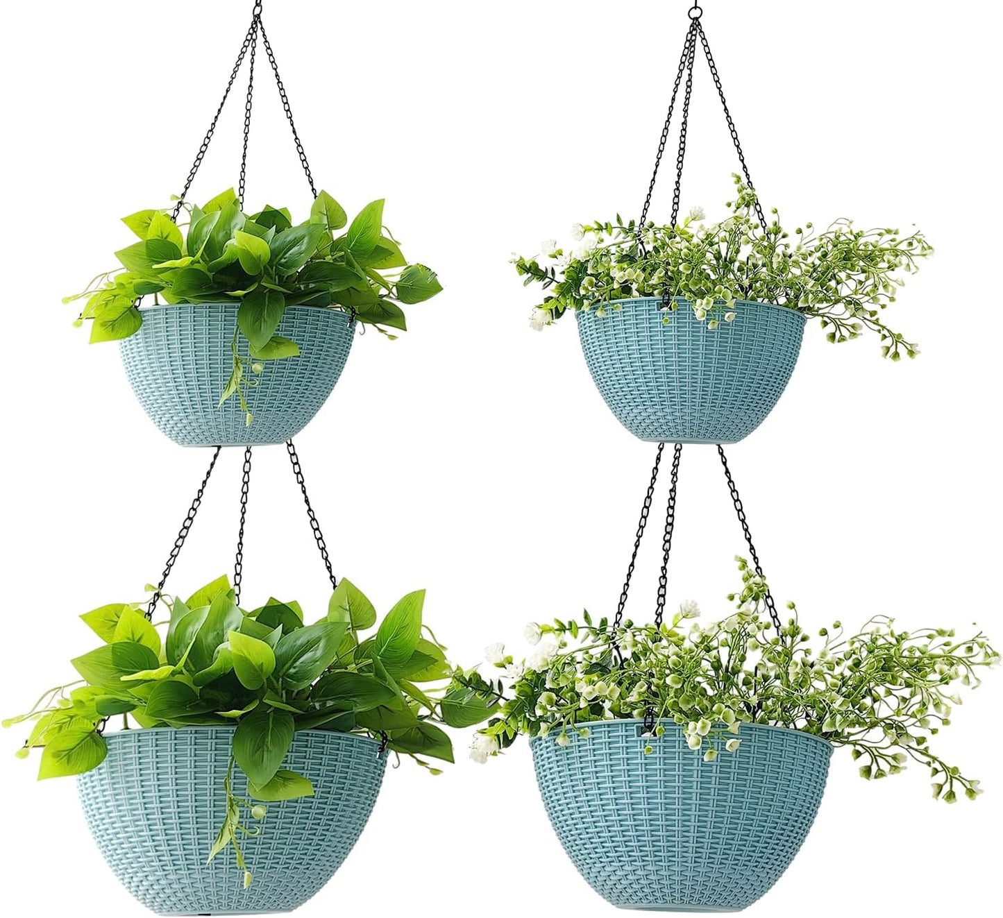 Hanging Planters for Outdoor Plants 8/10 Inch, 4 Packs Plant Hanger Indoor with Drainage Holes, Hanging Basket Flower Pot Perfect for Home, Office and Garden (Sky Blue)