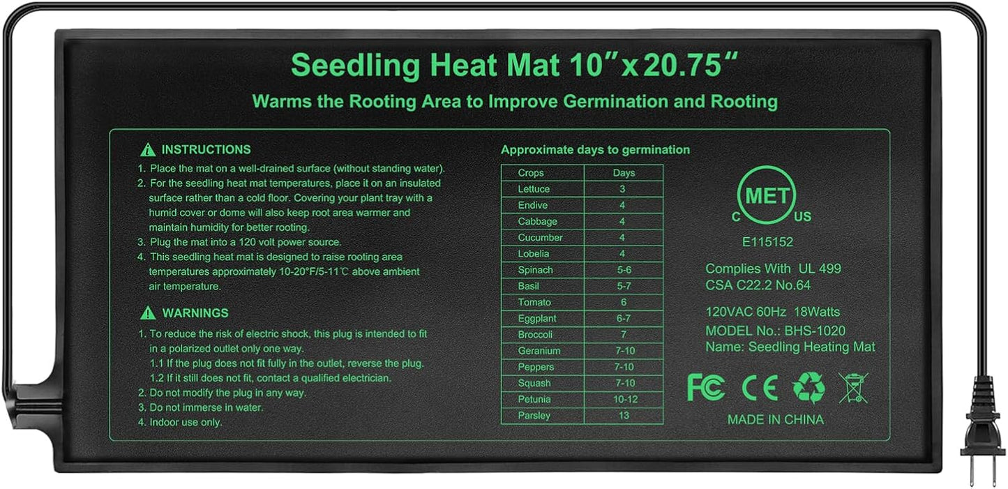 Seedling Heat Mat Hydroponic Plants Heating Pad, Seed Starting Greenhouse and Germination, Waterproof Durable Heating Pad for Indoor Home Gardening Seed Starter(10“x20.75”)