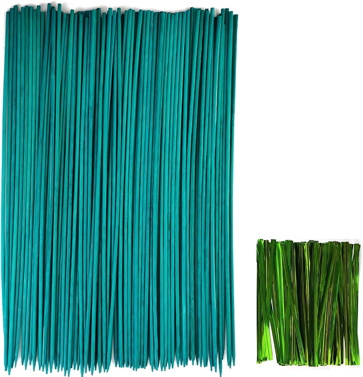 GXXMEI 100PCS 18" Plant Sticks Support with 100PCS Green Garden Ties, Green Bamboo Sticks, Garden Wood Plant Stakes, Floral/Orchid/Tomato Wooden Stakes Plant Support Stakes Wooden