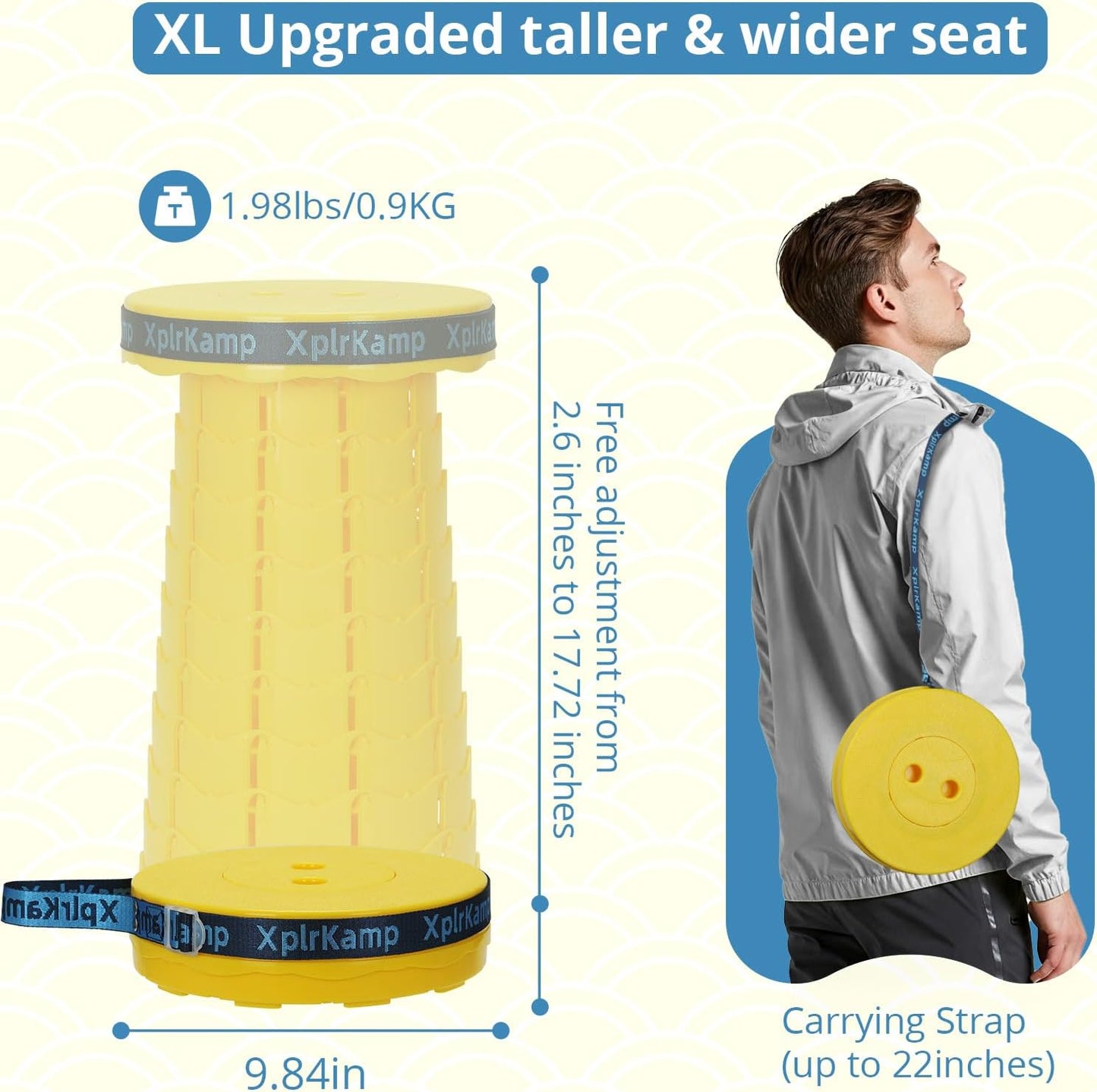 Upgraded Thickened Collapsible Stool, Portable Folding Stool Chair Lightweight But Sturdy Foldable Camping Stool, Retractable Telescopic Seat for Picnics Fishing Hiking BBQ (2, Yellow)