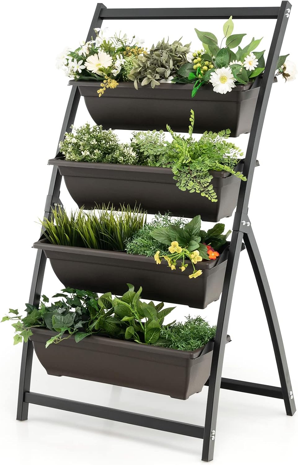 Giantex 4.1FT Vertical Raised Garden Bed, 4-Tier Elevated Planter Box w/4 Containers & Drainage Holes, Indoor Outdoor Freestanding Planter for Vegetables, Herbs, Flowers, Heavy-Duty Metal Frame