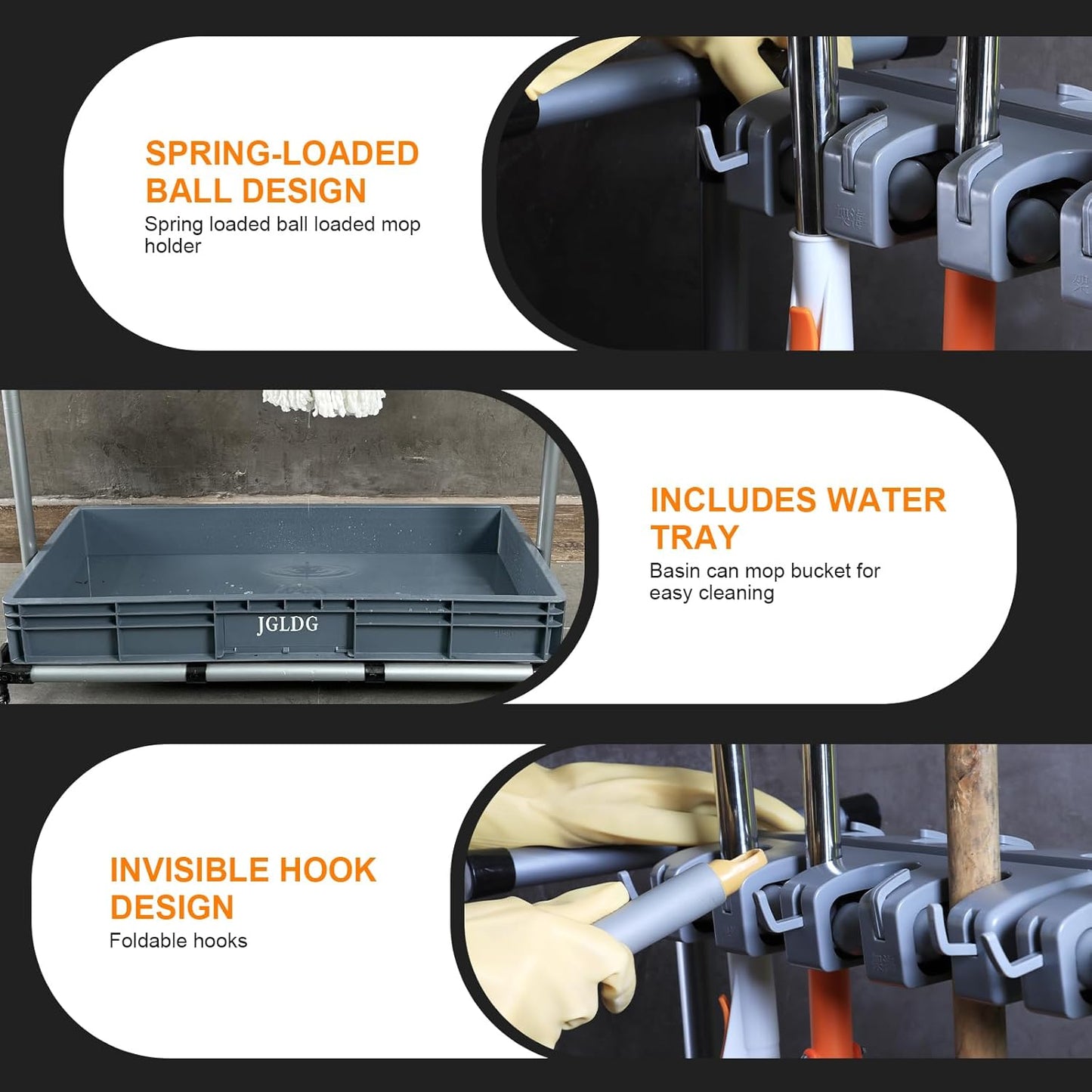 Mop and Broom Holder with Wheels - Keep Your Cleaning Tools Organized! (L)