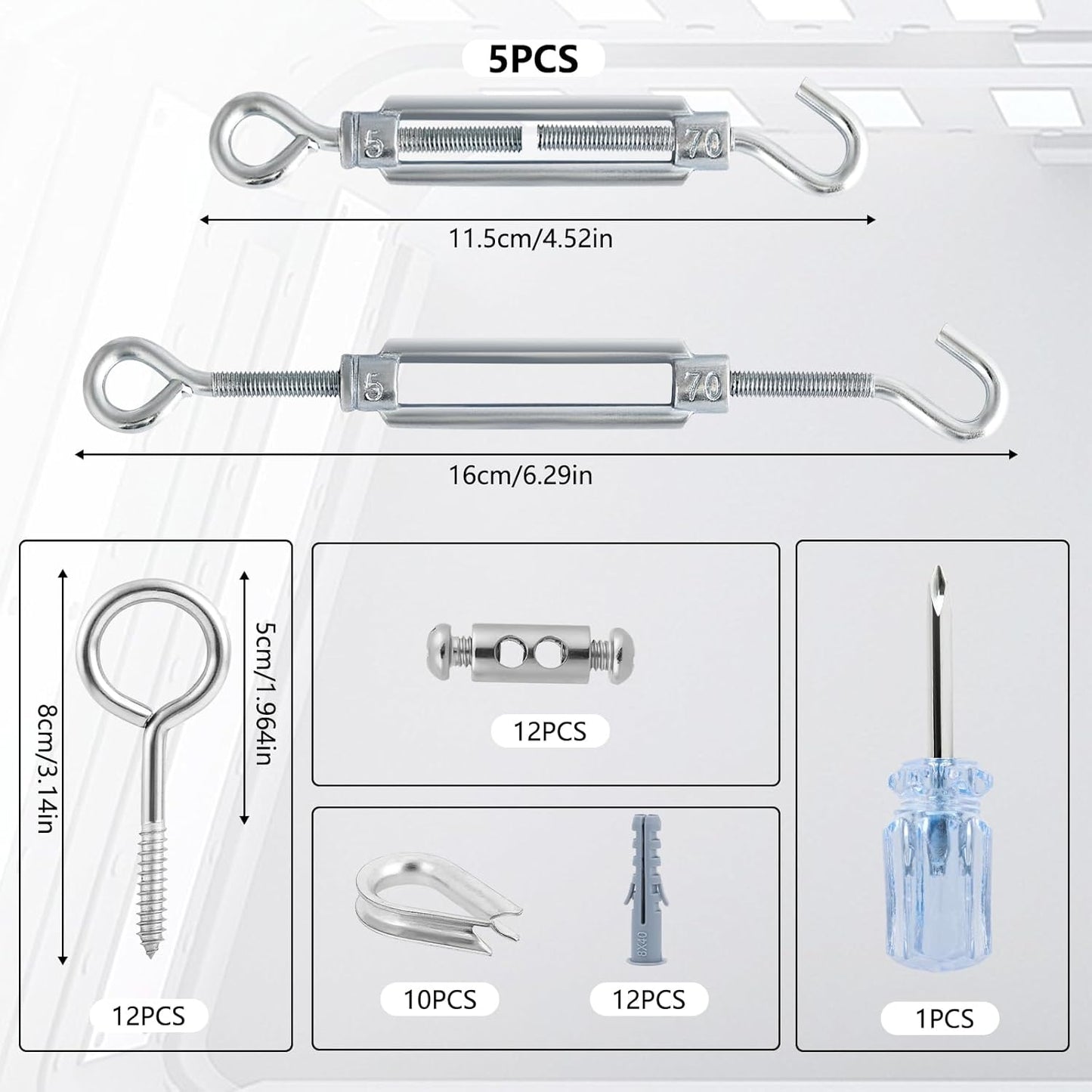 Turnbuckles for Cables Wire, 1/8" X 100Ft White PVC Coated Wire Rope Kit, Multi-use Steel Cable for Grape Vines/Clothes Line Outdoors for T Post/String Light Hanging/Garden Wire