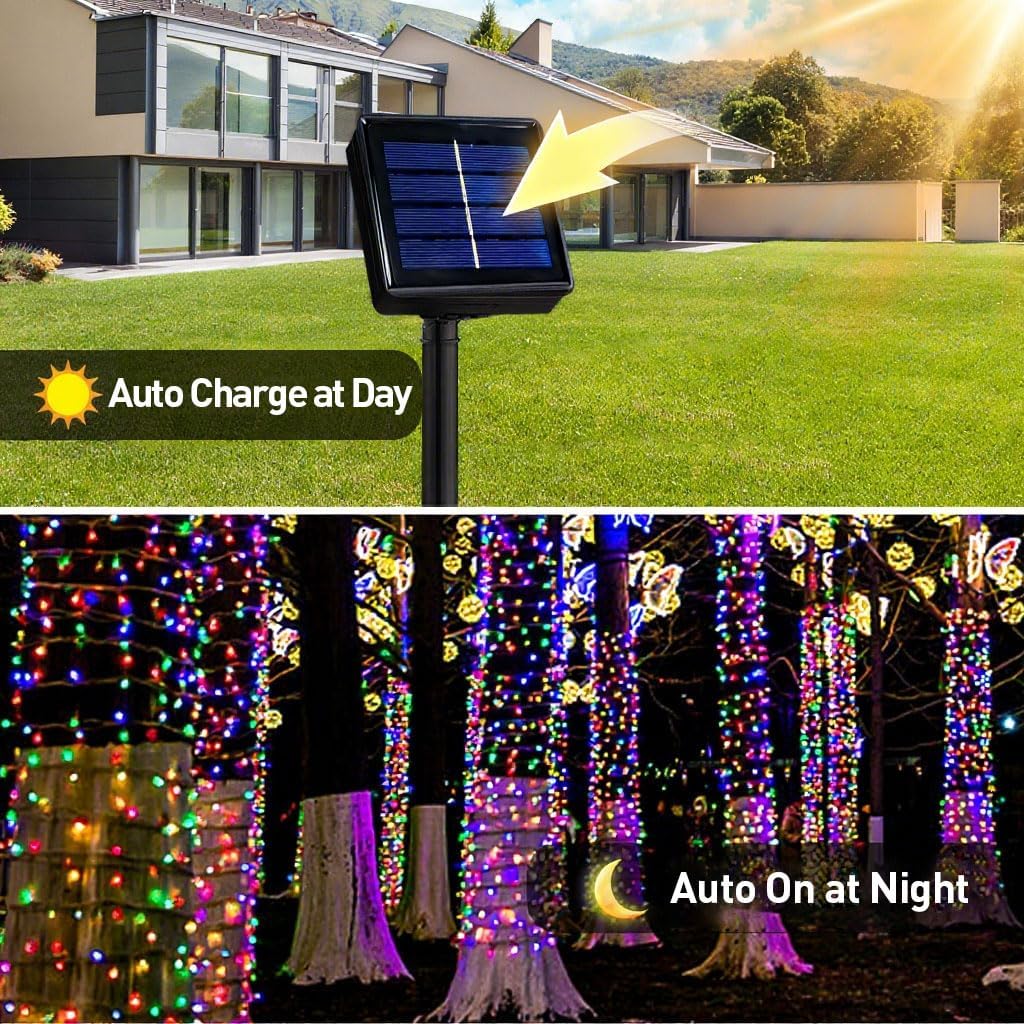 2 Pack Solar Christmas String Lights, Total 400 LED 144Ft Solar String Lights, Outdoor Lighting with 8 Modes Waterproof for Xmas Tree, Garden, Patio, Party Decorations (Multi Color)