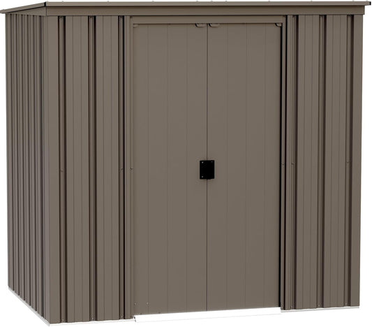 Cover It 6' x 4' Galvanized Steel Outdoor Storage Shed with Pent Roof and Lockable Sliding Doors, Weather-Resistant Steel Storage Shed for Backyards, Tan