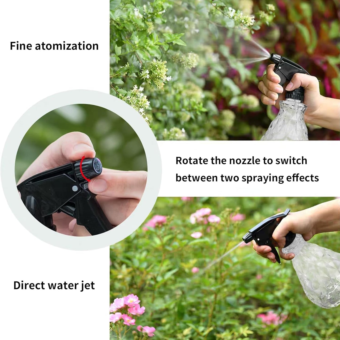 2 Pcs Spray Bottles, 500 ml/17 oz Empty Water Spray Bottles, Plastic Reusable Adjustable Mist Sprayer Squirt Bottles Containers Refillable for Cleaning Solutions, Gardening, Plants (Clear)