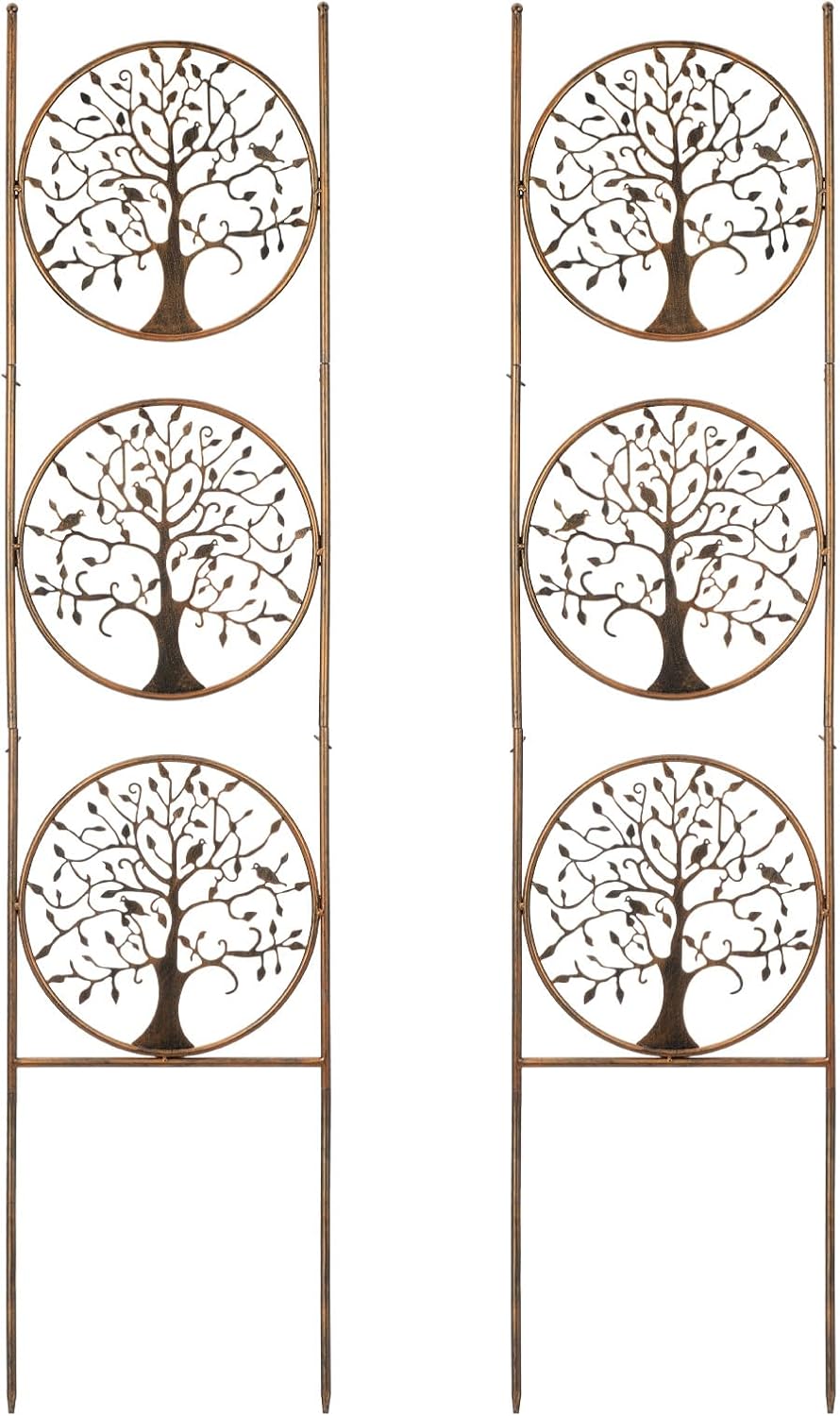 SUNNYPARK Set of 2 Tree in Life Metal Garden Trellis for Climbing Plants, Decorative Vegetables Flowers Vine Trellis for Outdoor Patio 55'' H x 12.4'' W