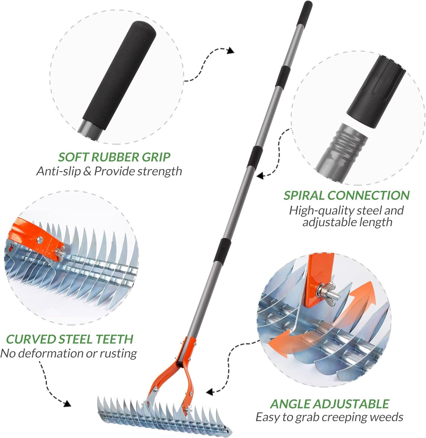 Walensee Thatch Rake, 15-Inch Lawn Thatching Rake, Robust Dethatcher Rake, Efficient Steel Metal Rake with Handle, Versatile Grass Grooming Rake for Cleaning Dead Grass, Yard Garden Durable Soil Rake