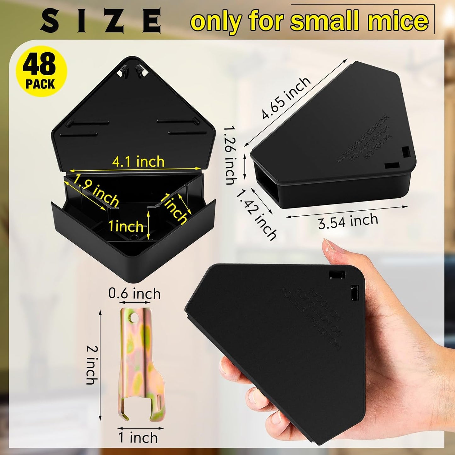 Qualirey 48 Pcs Mice Station with Key Triangle Bait Station Reusable Rodent Trap Bait Box, Keeps Children and Pets Safe Indoor & Outdoor, Bait Not Included, Suitable for Small Mice (Black)