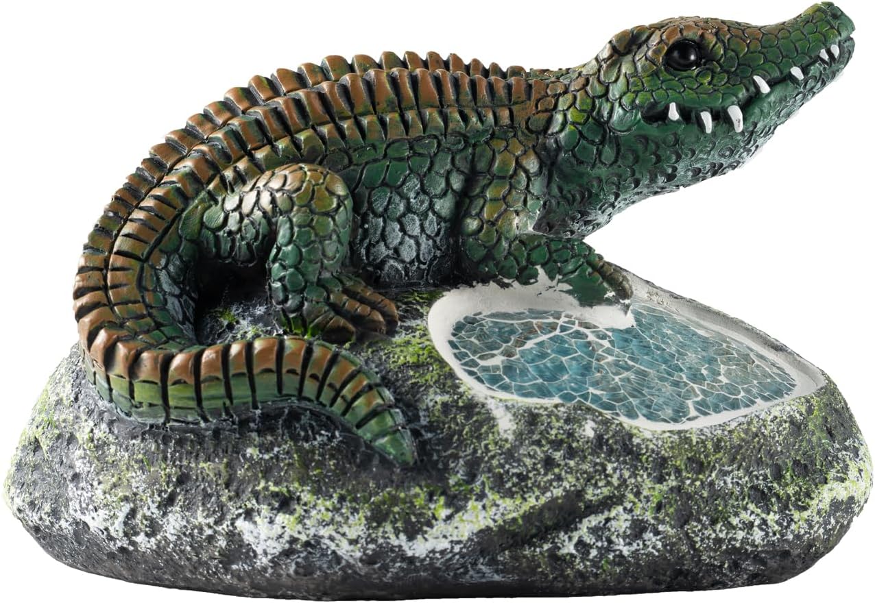 Garden Statue Crocodile,Solar Crocodile Decor for Outdoor,Resin Crocodiles Figurine with Solar Light for Patio,Balcony,Yard,Lawn Ornament,Perfect Garden Gift