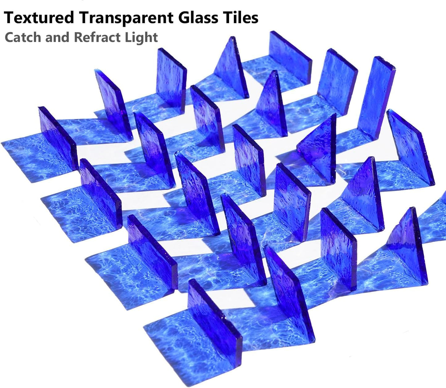 Large Size Textured Transparent Glass Tiles, 200g Mixed Shapes Stained Glass Pieces for DIY Mosaic Crafts, 70pcs for Bold Mosaic Projects, Turquoise Blue