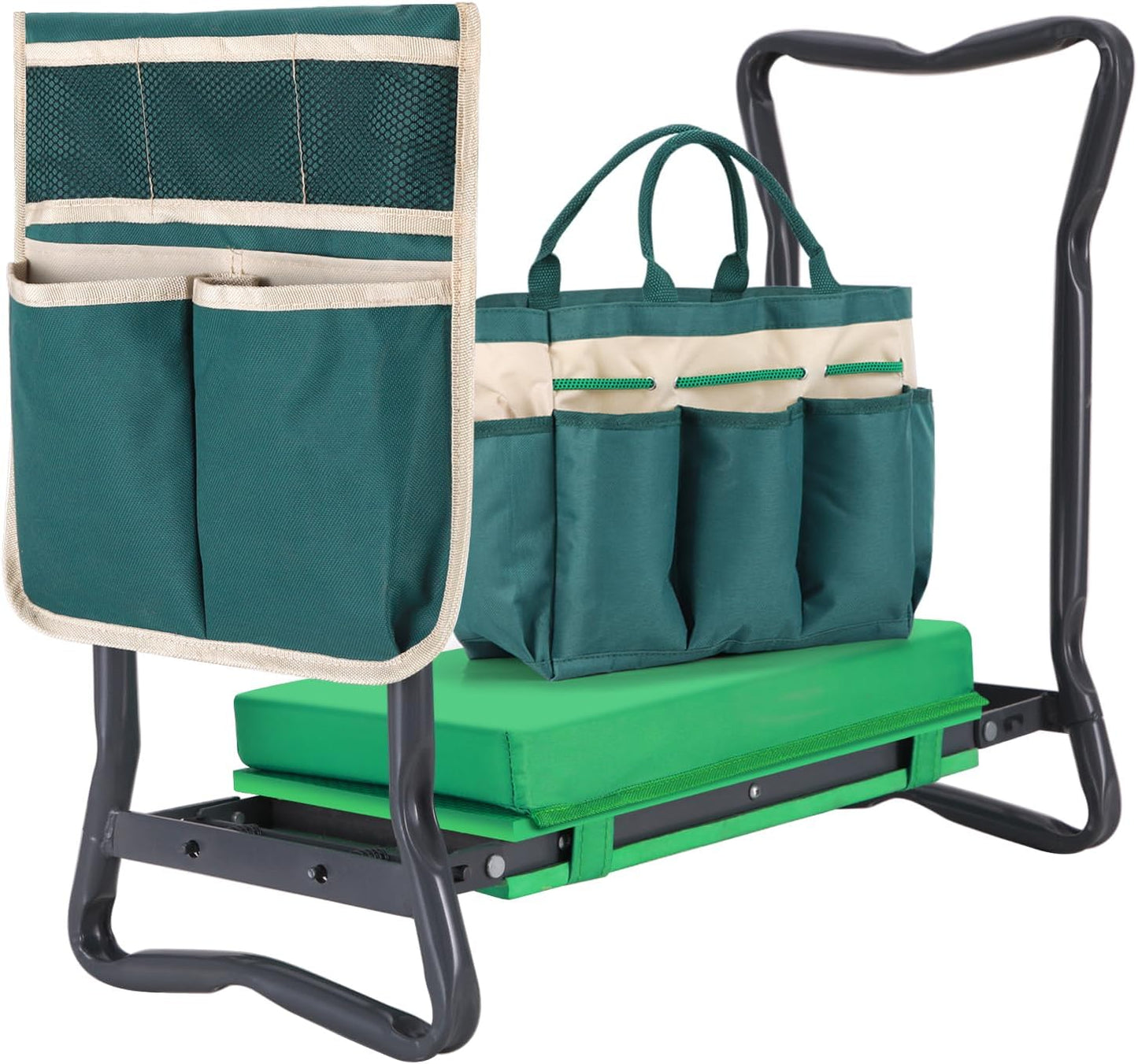 Ohuhu Garden Kneeler and Seat: Upgraded Widened Gardening Stool with Detachable Soft Kneeling Pad, Foldable Garden Bench Heavy Duty with Large Tools Bag and Pouch, Gifts for Women Men Seniors Gardener