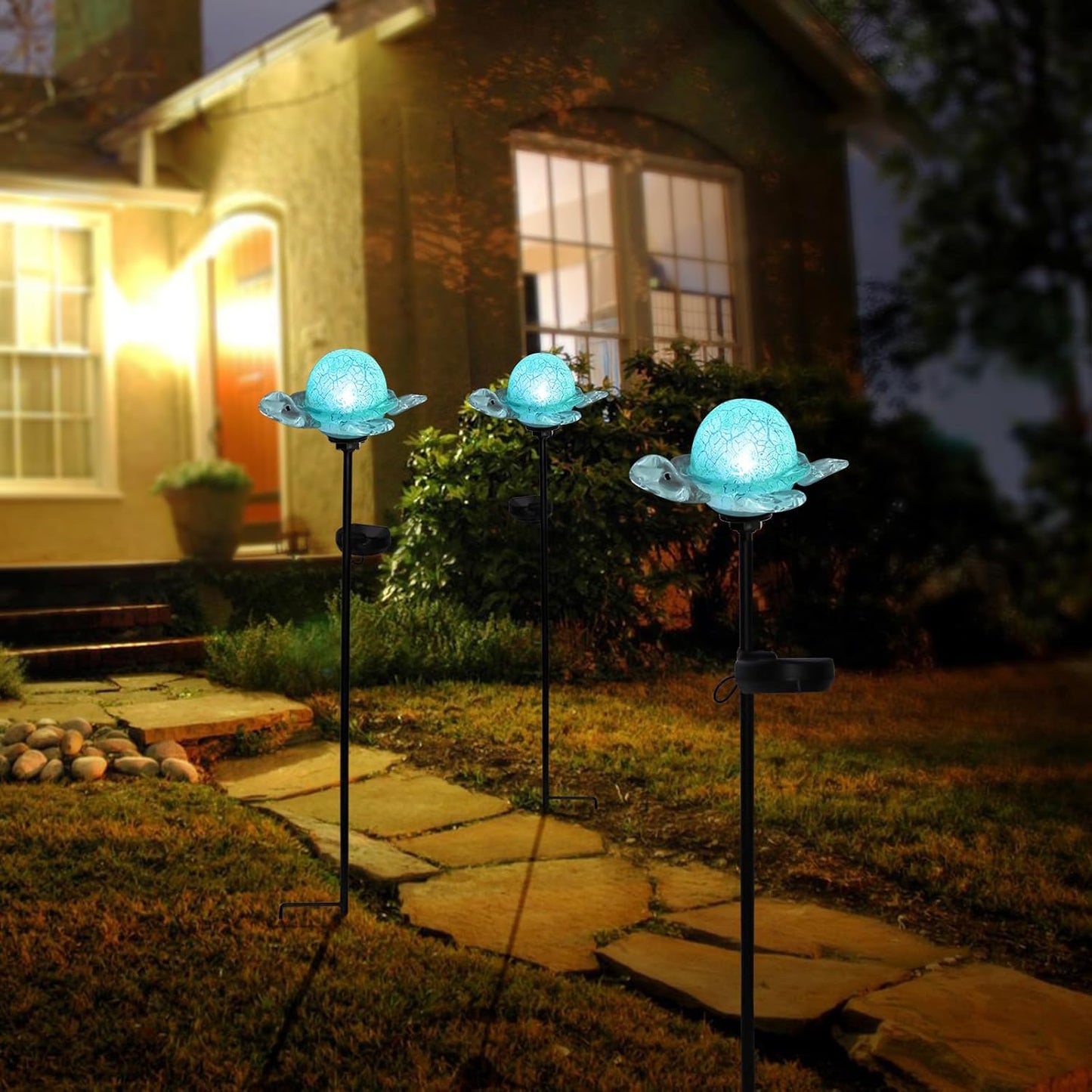 Afirst Decorative Solar Lights Outdoor Solar Turtle Stake Lights Hand Blown Glass Decorative Garden Pathway Light Outdoor Waterproof Glass Stakes Green