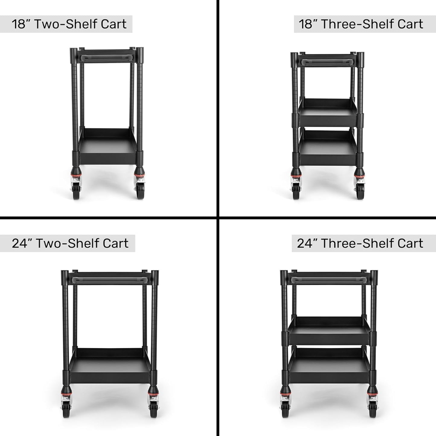 MightyHaul 18" Heavy-Duty Utility Cart with 2 Reversible Shelves, 1,200 lb Capacity, Heavy-Duty Casters for Industrial Use