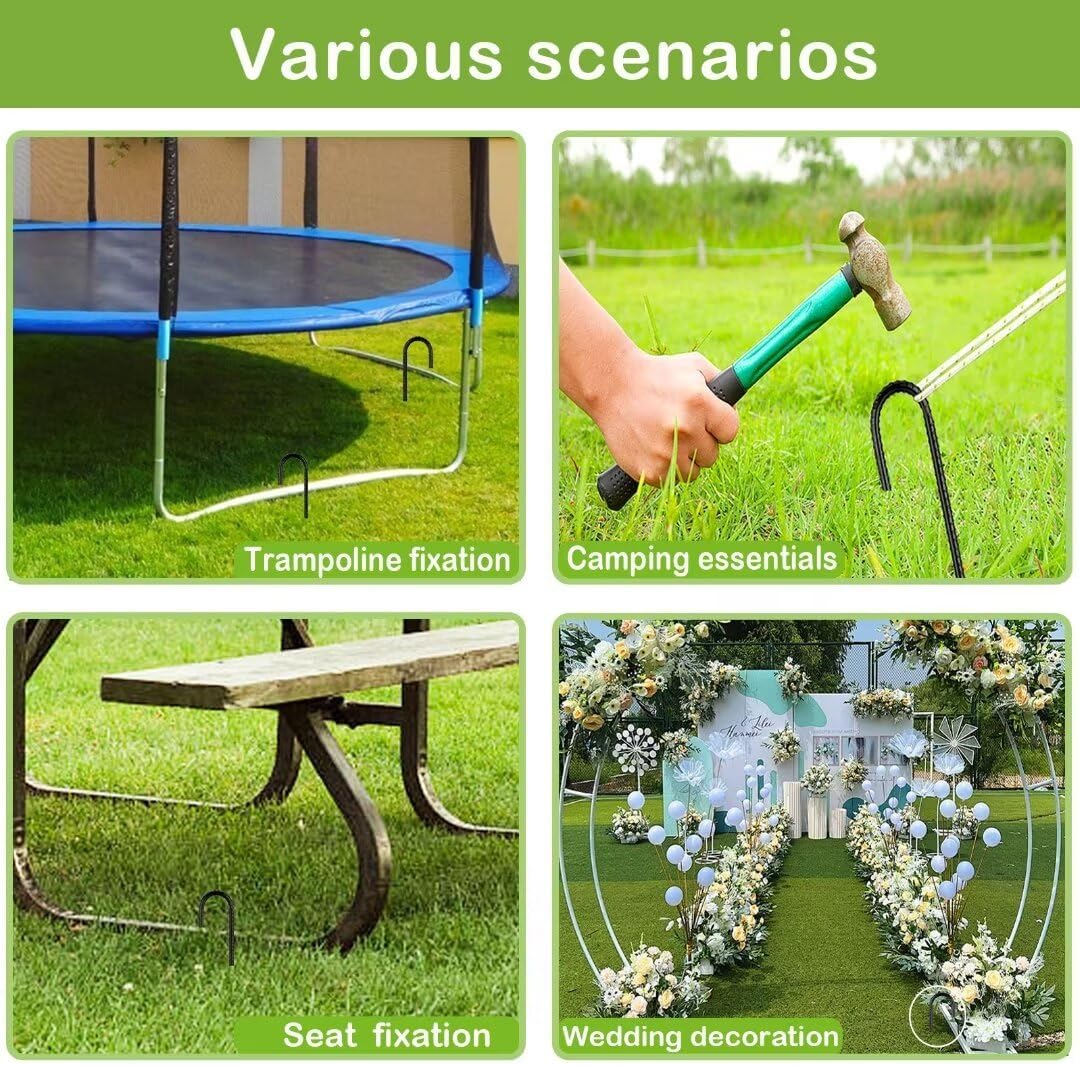 Ground-Stakes-Heavy-Duty-12 inch, J-Hook Rebar Stakes Black Coated Anti-Rust 6pcs Garden Stakes Metal Ground Anchors for Garden Dog Fence Chicken Coop Christmas Decorations Deer Fence