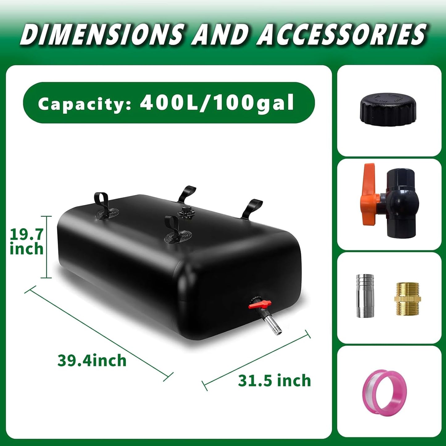400 L/100 gal Water Bladder Storage Containers, Foldable Portable Water Tank Large Capacity Soft Water Bag, Drought Resistance, Fire Prevention, Emergency Water