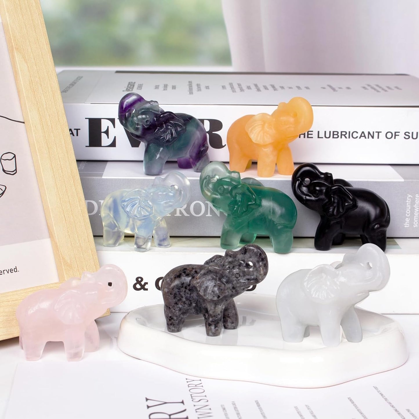 2 Inch Fluorite Crystal Elephant Sculpture Handcrafted Healing Stone Animal Figurine Spiritual Home Decor Lucky Charm Gift for Wealth Success Positive Energy and Meditation Lovers