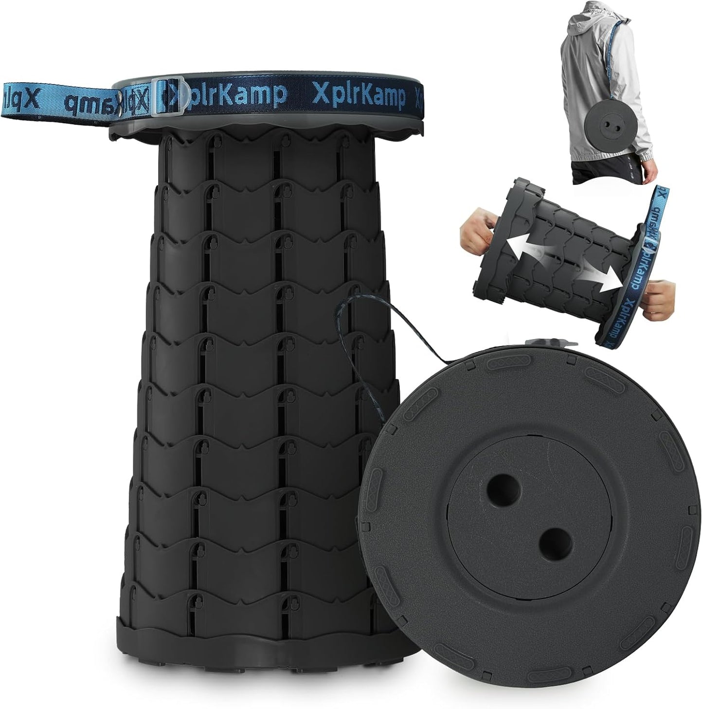 Upgraded Thickened Collapsible Stool, Portable Folding Stool Chair Lightweight But Sturdy Foldable Camping Stool, Retractable Telescopic Seat for Picnics Fishing Hiking BBQ (1, Black)