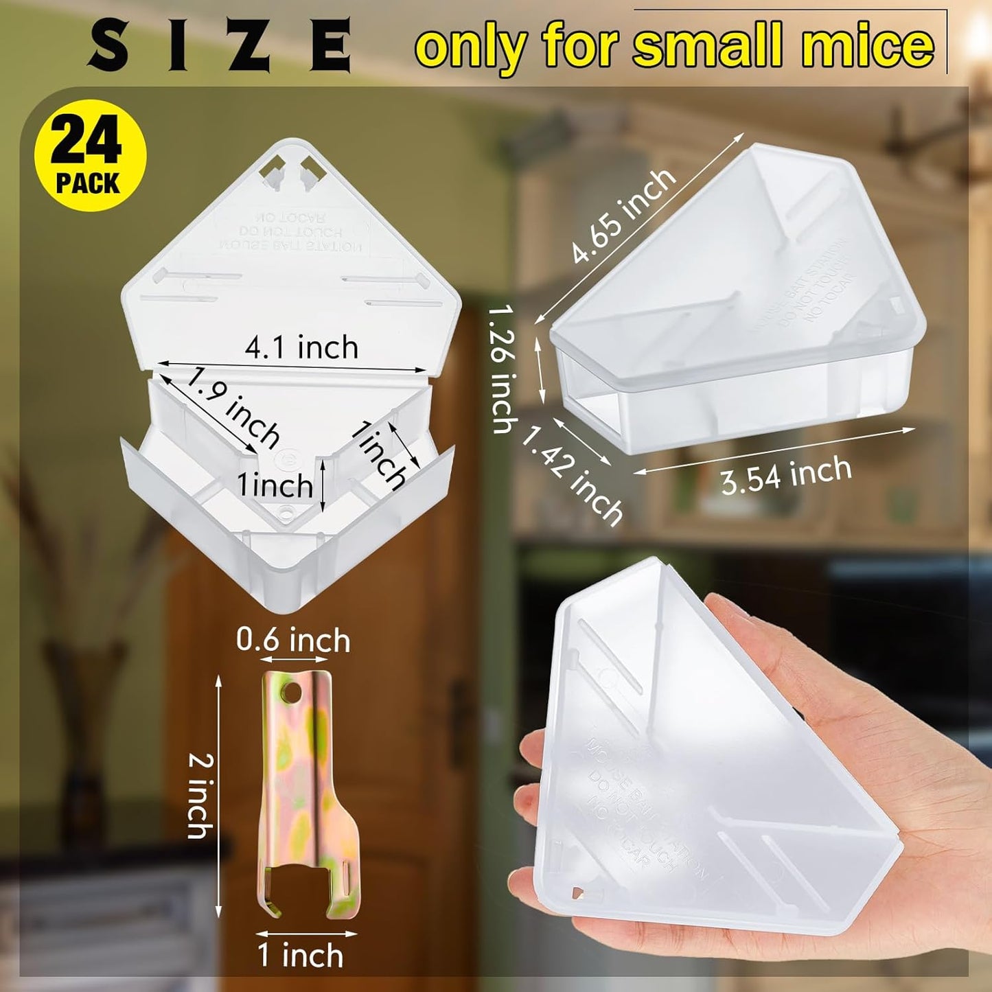 Qualirey 24 Pcs Mice Station with Key Triangle Bait Station Reusable Rodent Trap Bait Box, Keeps Children and Pets Safe Indoor & Outdoor, Bait Not Included, Suitable for Small Mice (Translucent)