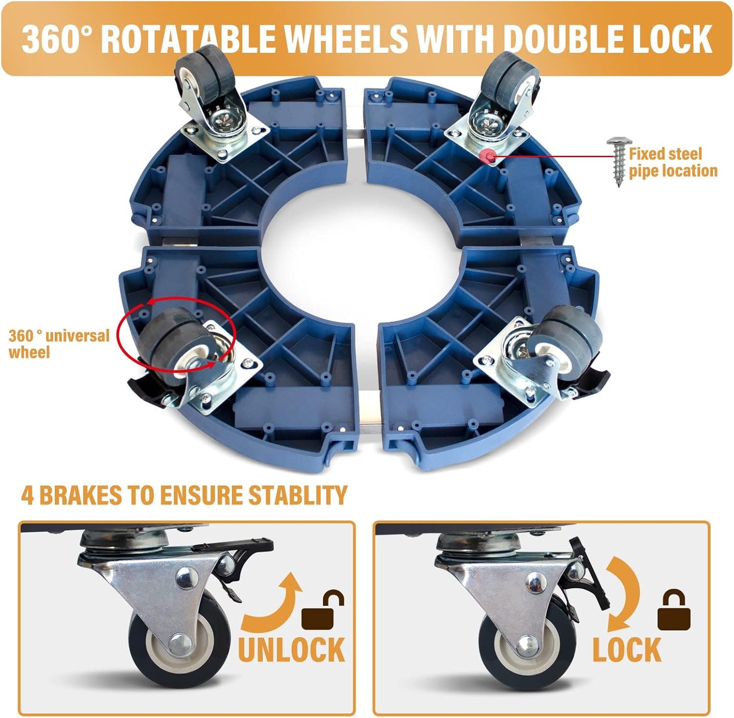2 Pack Rolling Plant Stand with Wheels,15-21’’Adjustable Heavy Duty Plant Caddy with Wheels for Indoor Outdoor Planter Dolly Lockable