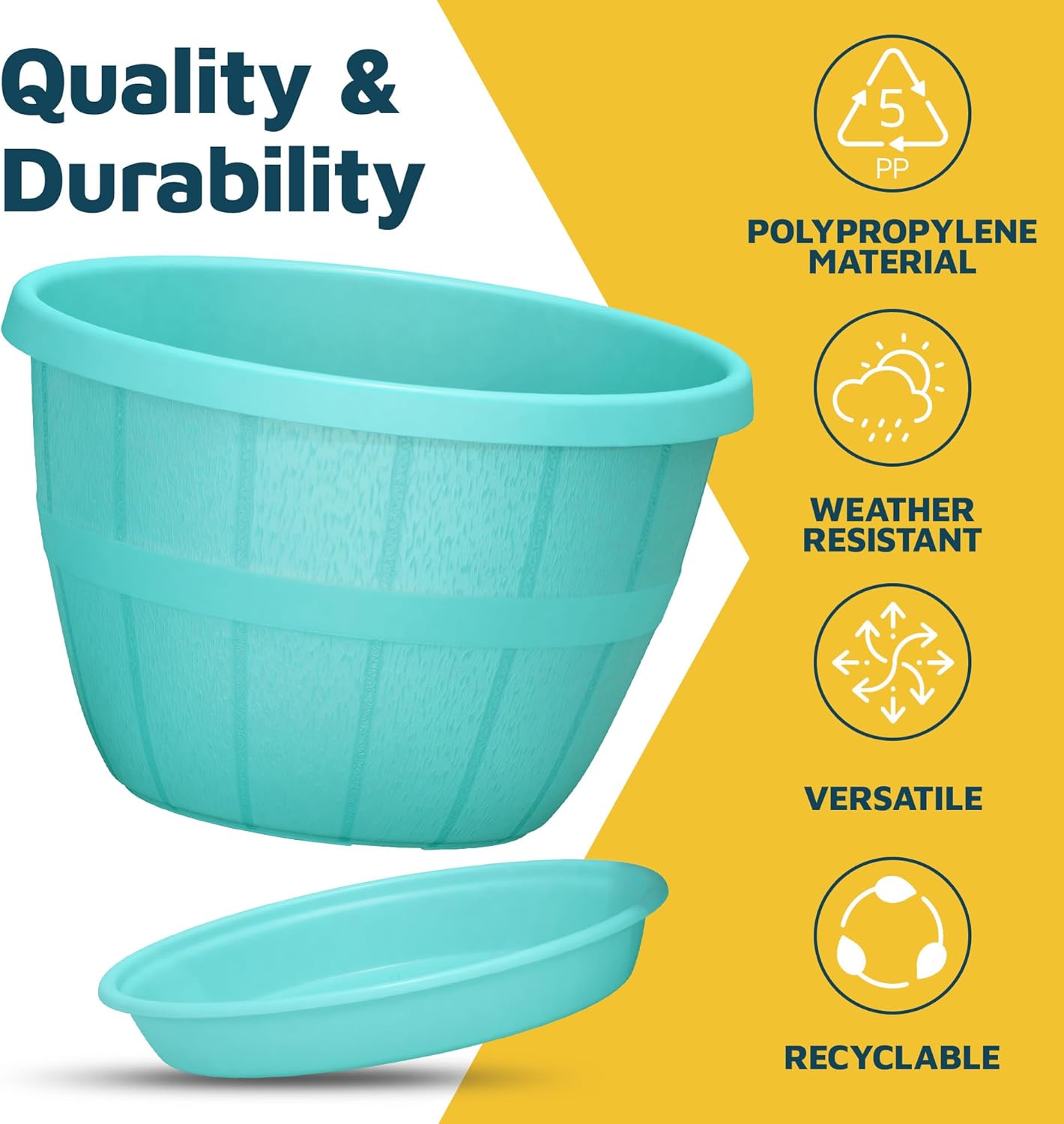 10-Inch Whiskey Barrel Planters Outdoor Pack of 25 - Durable Plastic Plant Pots for Indoor & Outdoor Use with Drainage & Saucer, Lightweight Rustic Barrel Planters for Flowers, Herbs & Small Plants