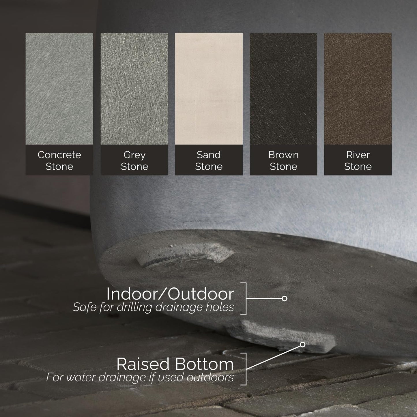 Mondo Large Planter – Grey Stone Finish – Fiberglass Indoor/Outdoor and Weather-Resistant Round Planter (39.4" D x 40" H Exterior, 37.8" D x 39.4" H Interior)