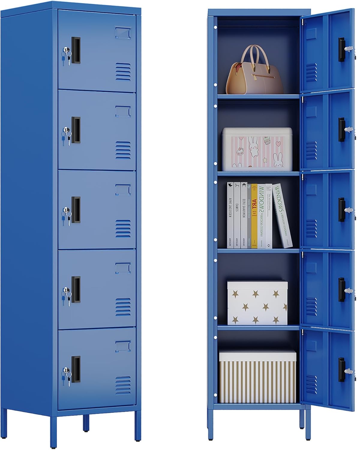 Metal Locker with Lock and Ventilation Holes,Metal Storage Locker with Business Card Slot for Home,Gym,Garage,School,Office,66" H x 15.8" W x 15.8" D Assembly Required,Blue