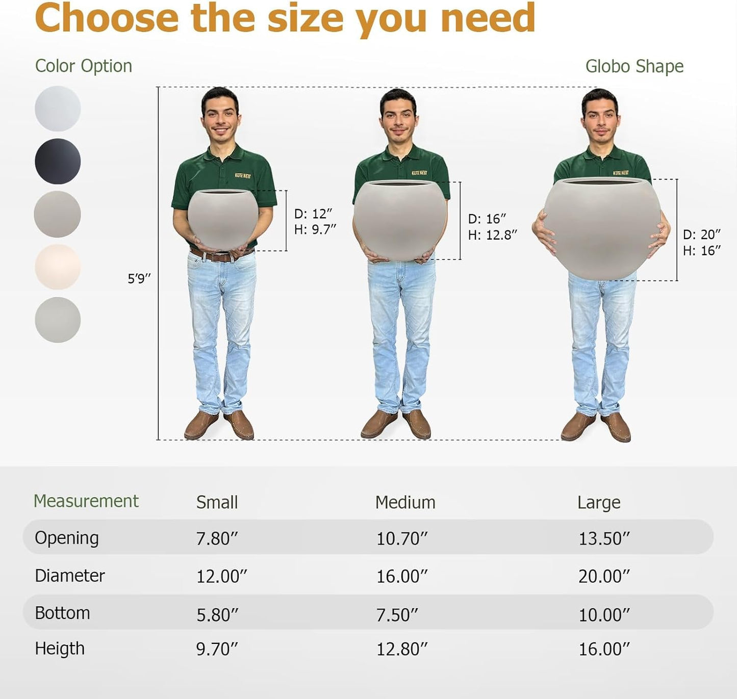 16" H x 20" D Globo Fiberstone Round Planter with Drainage Hole, Weather Resistant, Smooth Finish, Planters for Indoor Plants & Outdoor, 2 Extra Coco Mats (Taupe, 13.5" Pot Opening)