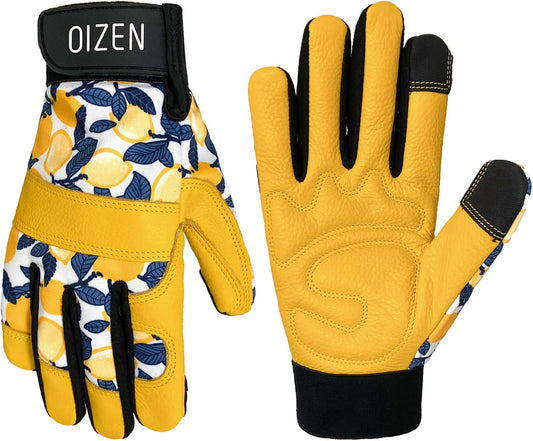 Cowhide Leather Thorn Proof & Puncture Resistant Gardening Gloves for Women and Men, Touchscreen Compatible Working Gloves for Weeding, Digging, Planting, Gardening Gifts for Women, Size Medium