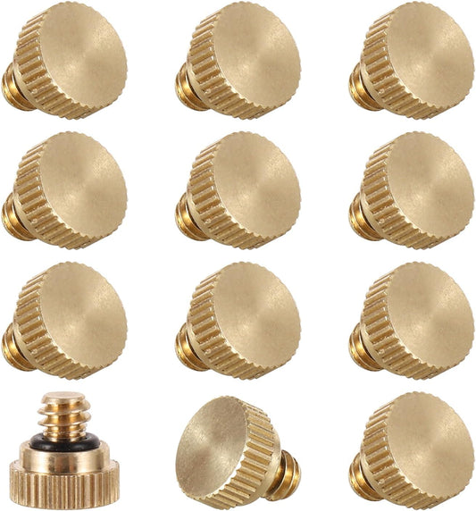 Brass Misting Nozzle Plug 12pc Heavy Duty 10/24 Screw Thread Misting Nozzle Plug for Raised Garden Bed Backyard Outdoor Cooling System