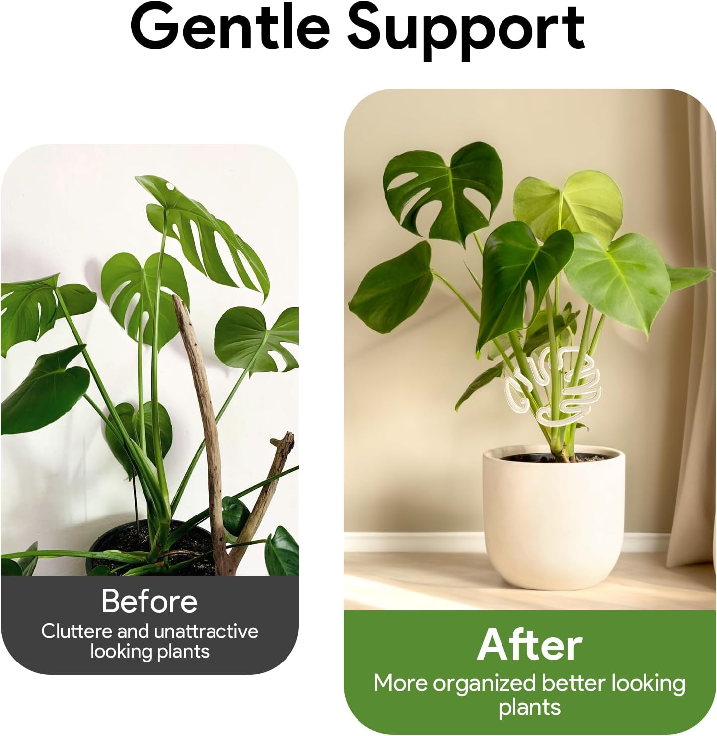 2 Pack Plant Stem Support,Plant Stem Holder, Plastic Monstera Plant Support, Climbing Houseplant Stem Supports Stakes