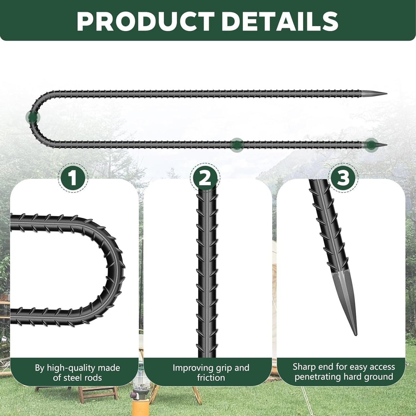 30 Pieces Trampoline Stakes Anchors High Wind Heavy Duty,U Shaped Garden Hooks Stakes for Ground,Trampoline Tie Downs Anchor Kit,Bounce Horseshoe House Stake,Rebar Camping Tent Stakes,12 Inch Long