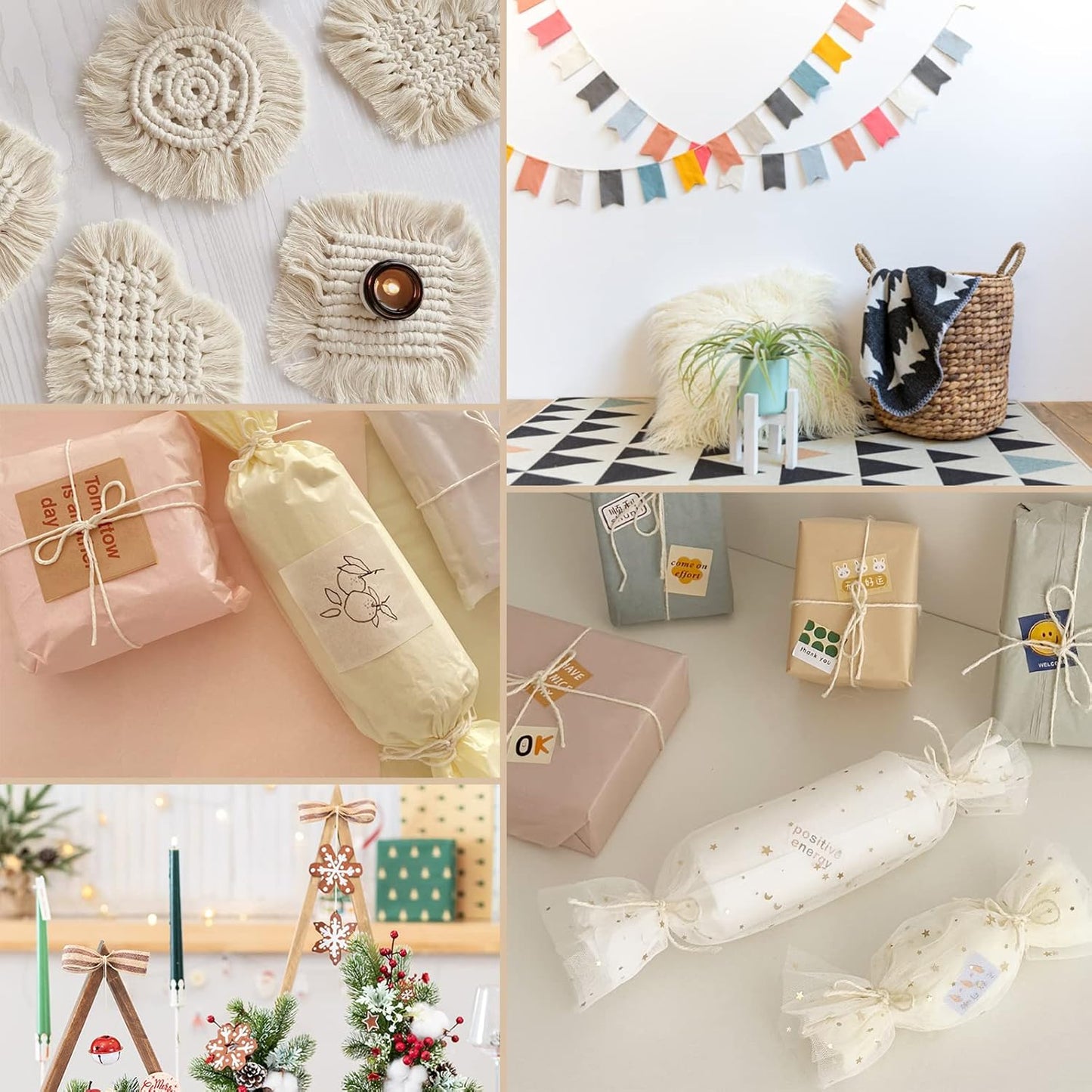 Anvin 984 Feet Cotton Twine Natural Jute Twine Packing Twines Bakers Twine Beige Twine Wrapping Butchers Baking Arts and Crafts Gardening(Pack of 3, 10 Ply 2mm Thick)