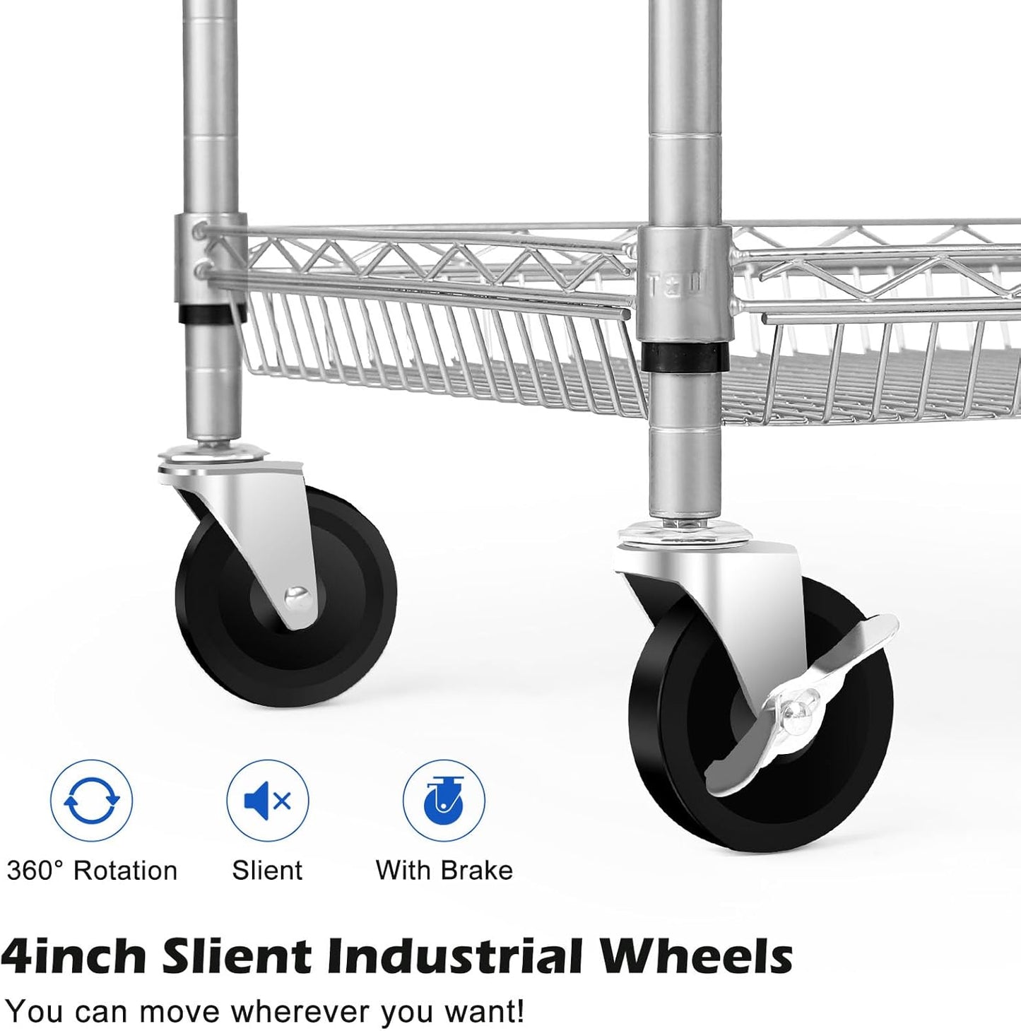 WDT 2 Tier Heavy Duty Utility Cart,NSF Rolling Carts with Wheels,660Lbs Capacity Storage Cart with Handle,Kitchen Cart on Wheels,Commercial Grade Metal Serving Cart with Shelves,35.63"x18.1"x 33.93"