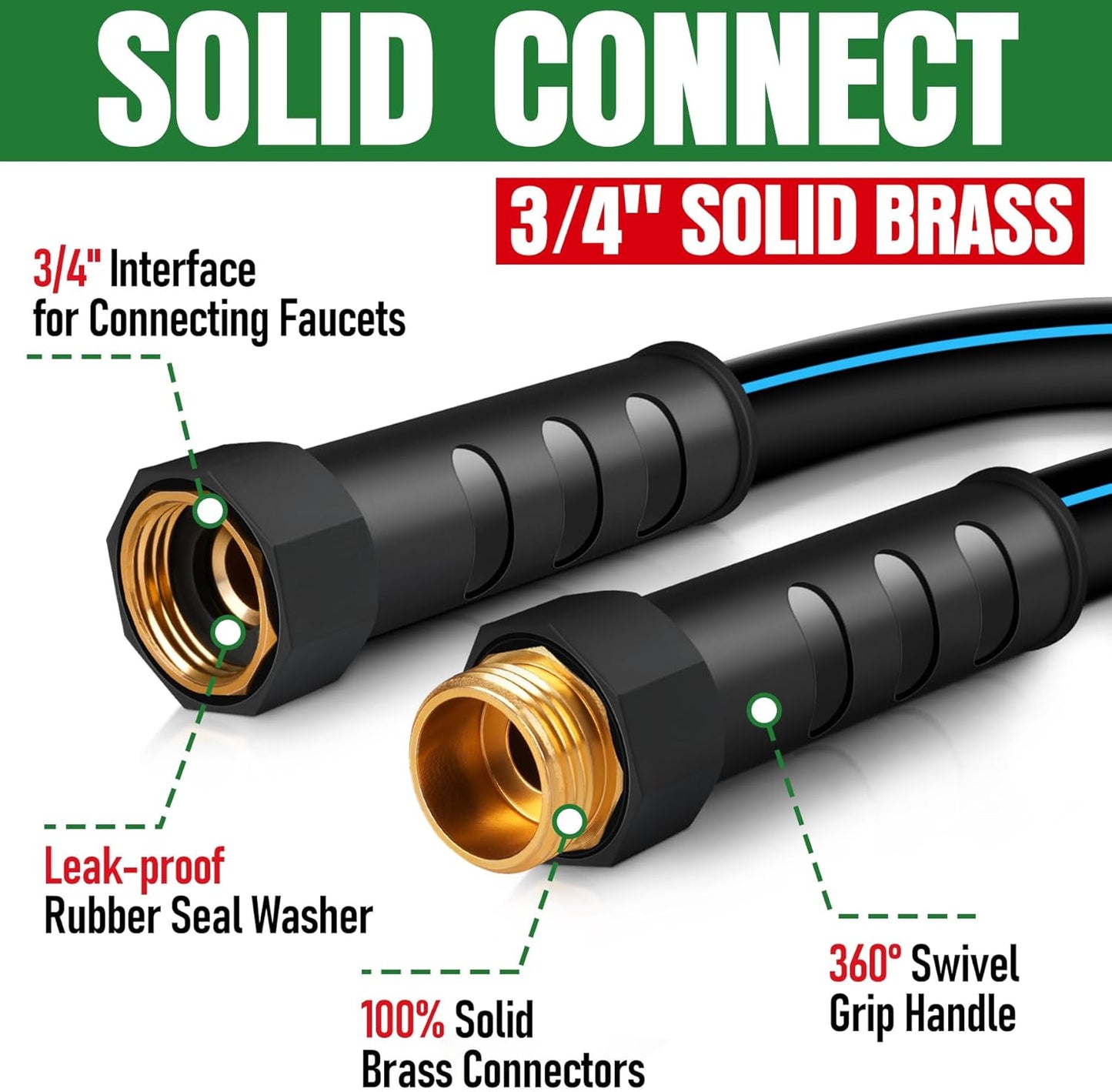 Heavy Duty Garden Hose 6ft, NON-EXPANDABLE Flexible Water Hose, Kink Resistant Lightweight Hybrid Hose, Leakproof Hose Male to Female Fittings