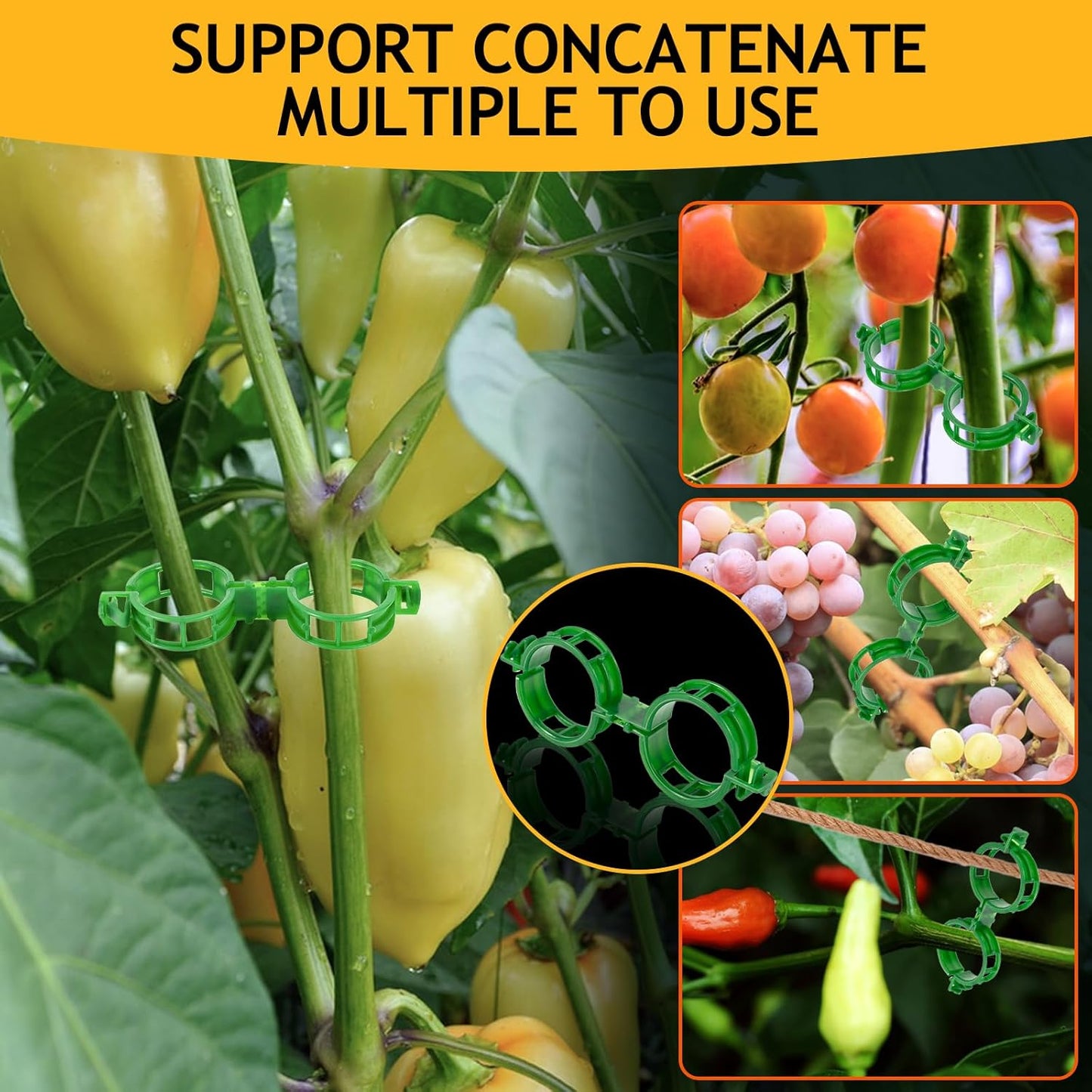 200Pcs Secured Plant Support Clips - Tomato Clips for String Trellis, Grape Vine Grid Clamp for Garden Netting Climbing Plants, Fixing Stem and Vine (Green)