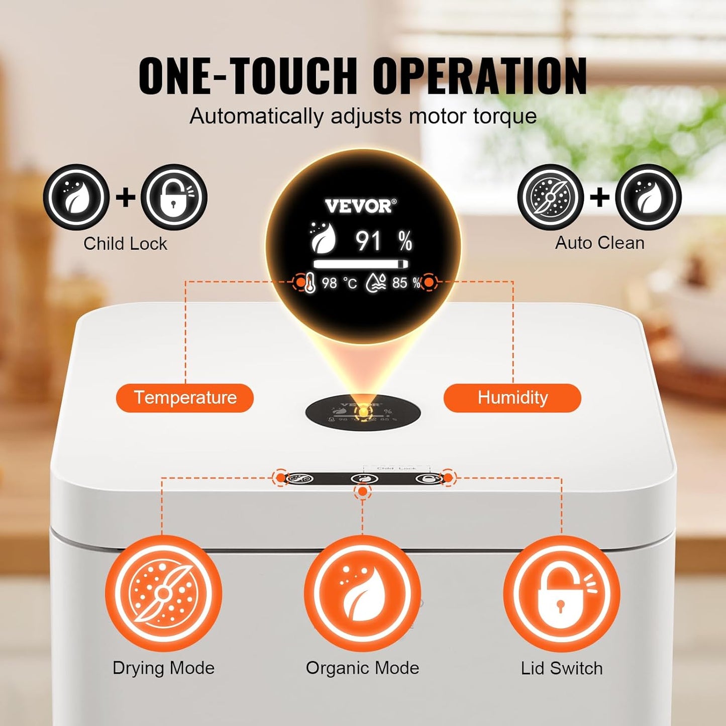 VEVOR Electric Composter for Kitchen, 5L Large Smart Countertop Compost Bin Indoor, Odorless Quiet Electric Kitchen Food Recycler with Upgraded Motor/Auto-Cleaning/2 Composting Modes/Safe Child Lock